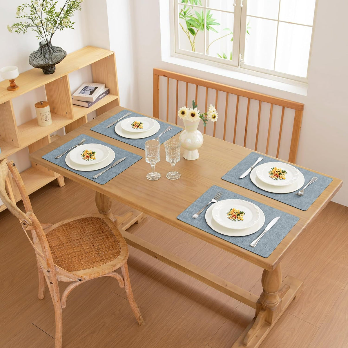 FROMHEART Faux Leather PU Placemats Set of 8 (Light Blue,11.8" x 17") | Waterproof,Heat/Oil Stain-Resistant Table