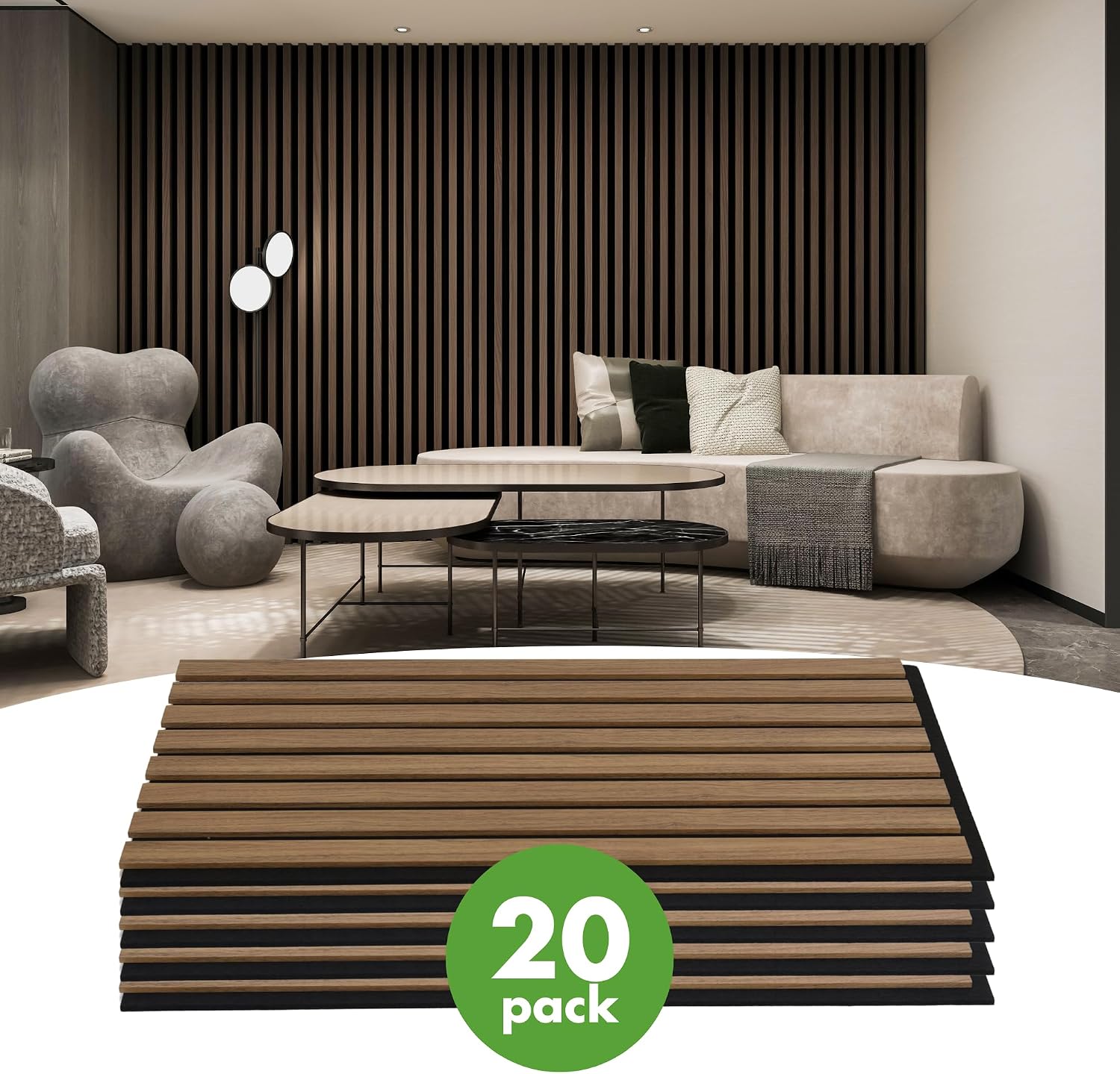 Soundproof Wood Slat Panels / Deep Walnut / 12 x 24 / Set of 20