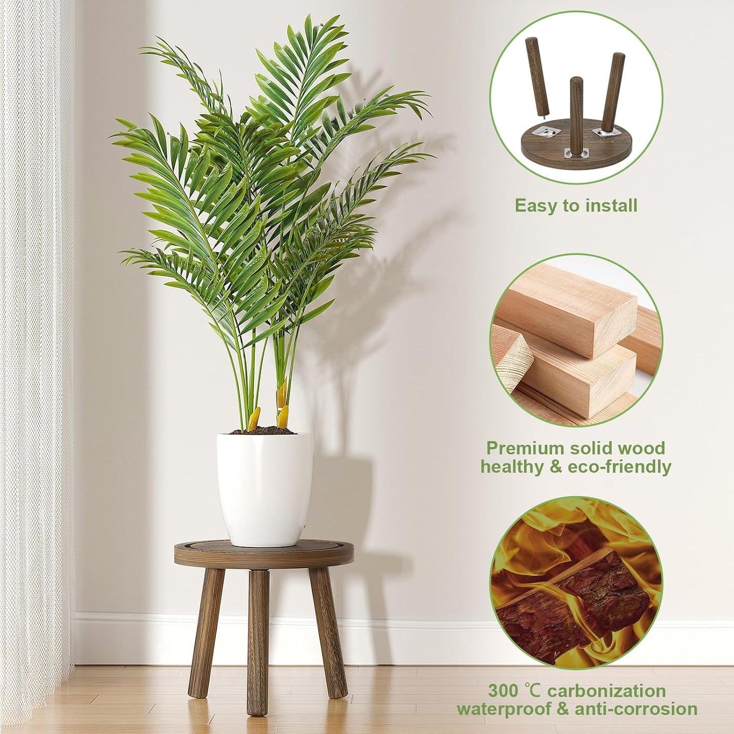 3-Pack Wood Plant Stands Indoor, Single Plant Stand for 6-12 Inch Pots, Mid-Century Modern Plant Stool, Tall Plant