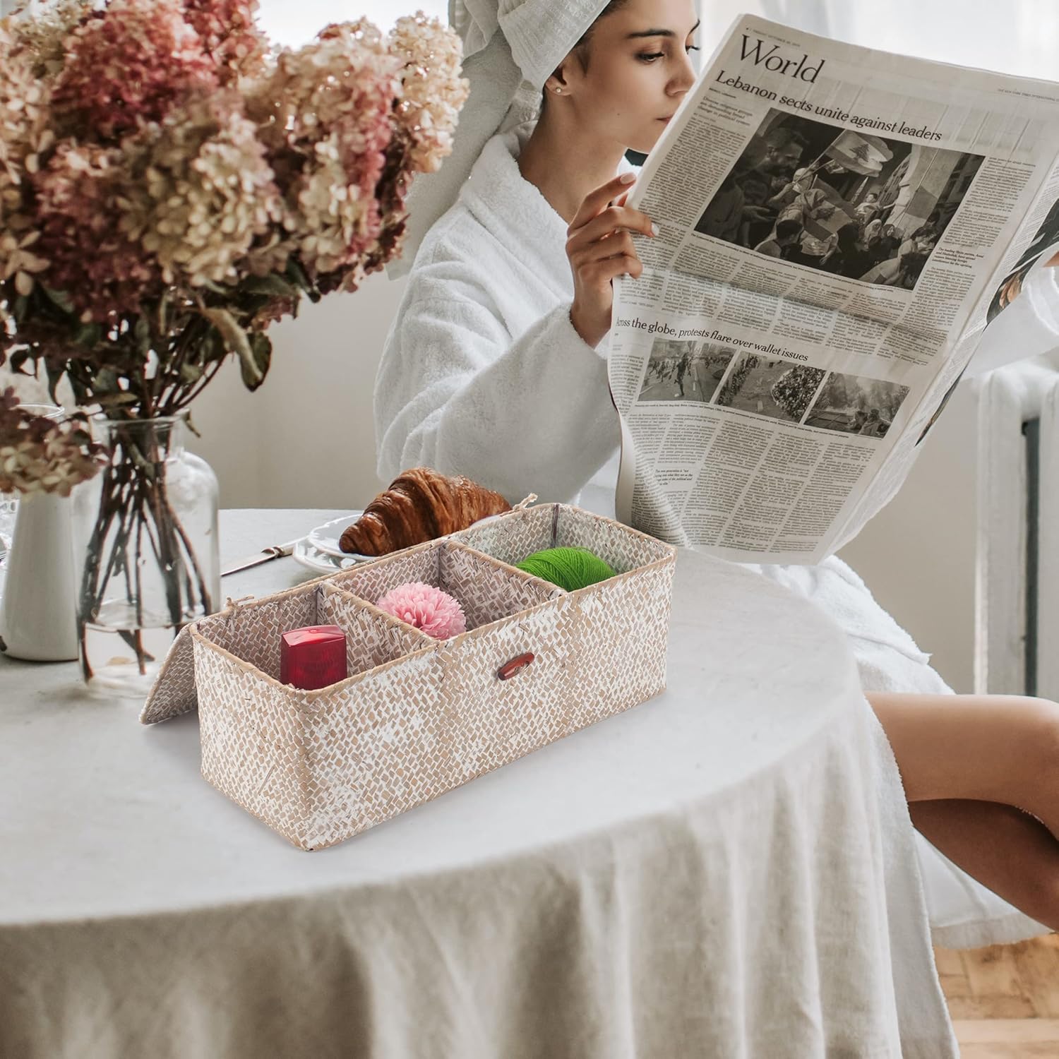 Seagrass Storage Basket / Whitewash 3 Sections