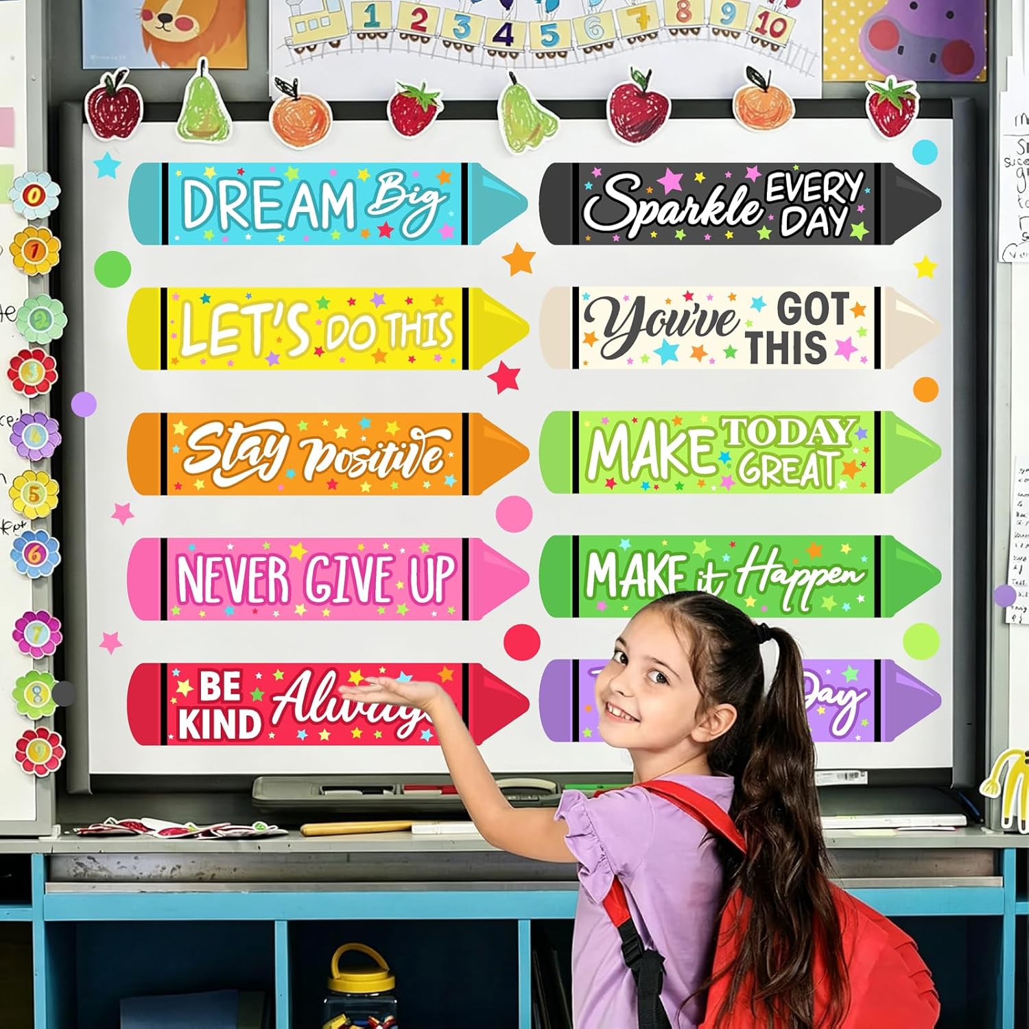 Colorful Inspirational Quotes Wall Decals Motivational Stair Stickers for Kids Peel / Red Green