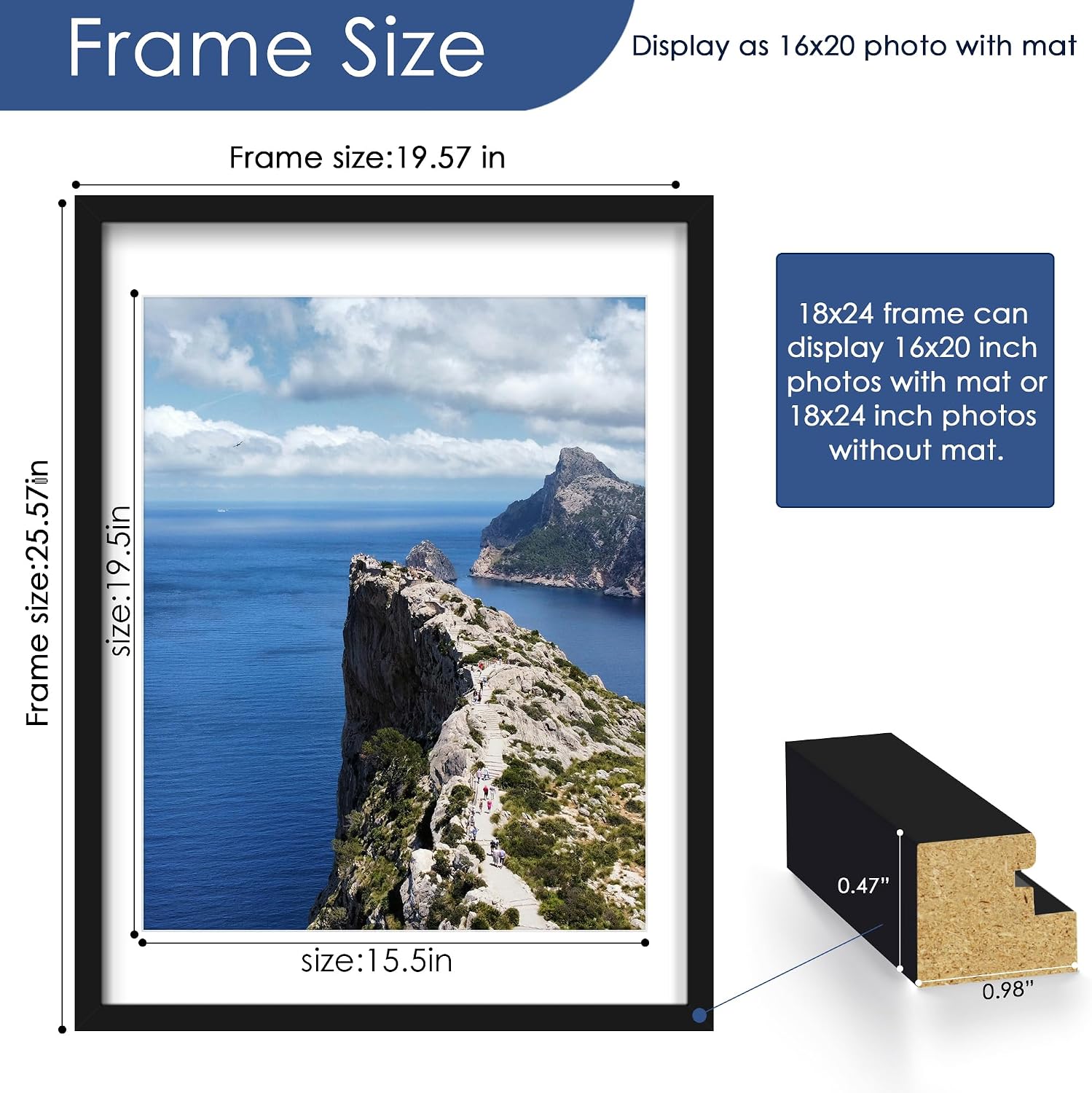 18x24 Poster Frame Set of 6, Wall Mounting Display, Black | Display 16x20 with Mat or 18x24 Without Mat, Horizontal or