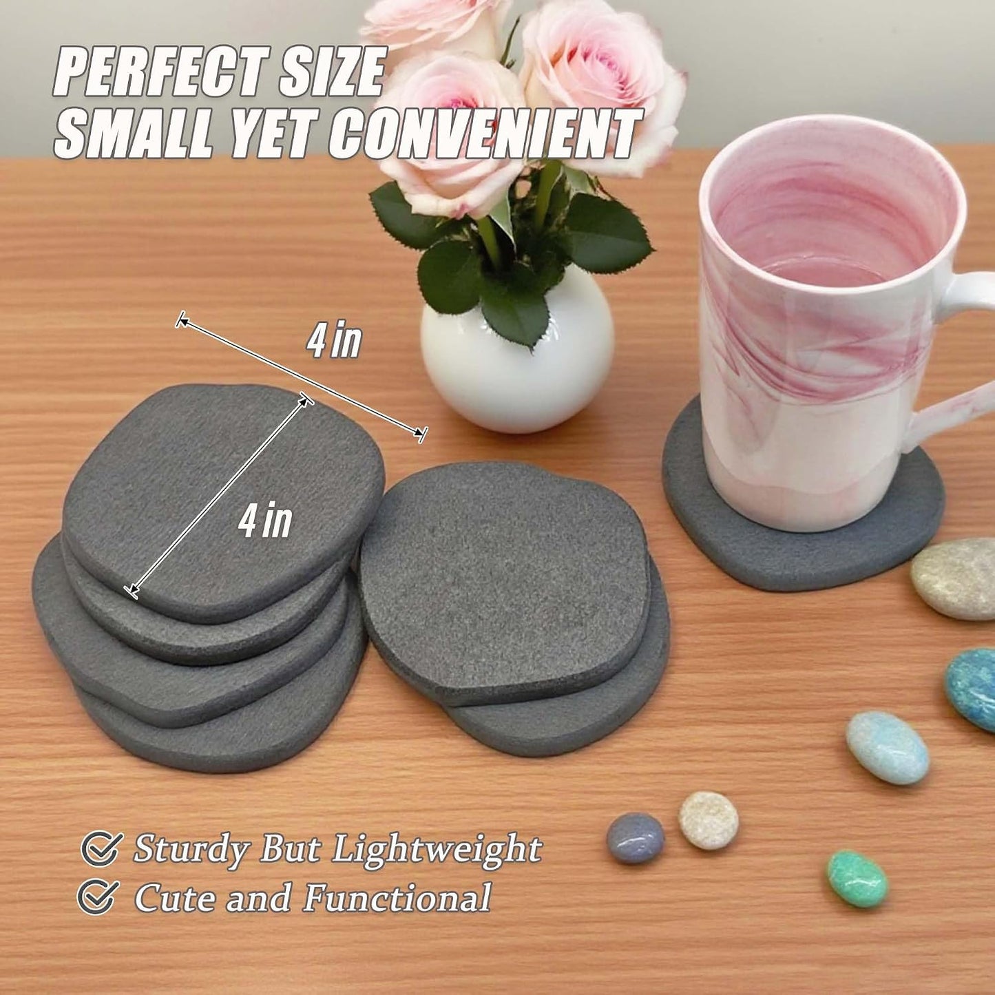 Absorbent Coasters for Drinks Modern Unique Aesthetic Stone Coaster for Desks / Dark Grey / Set of 6