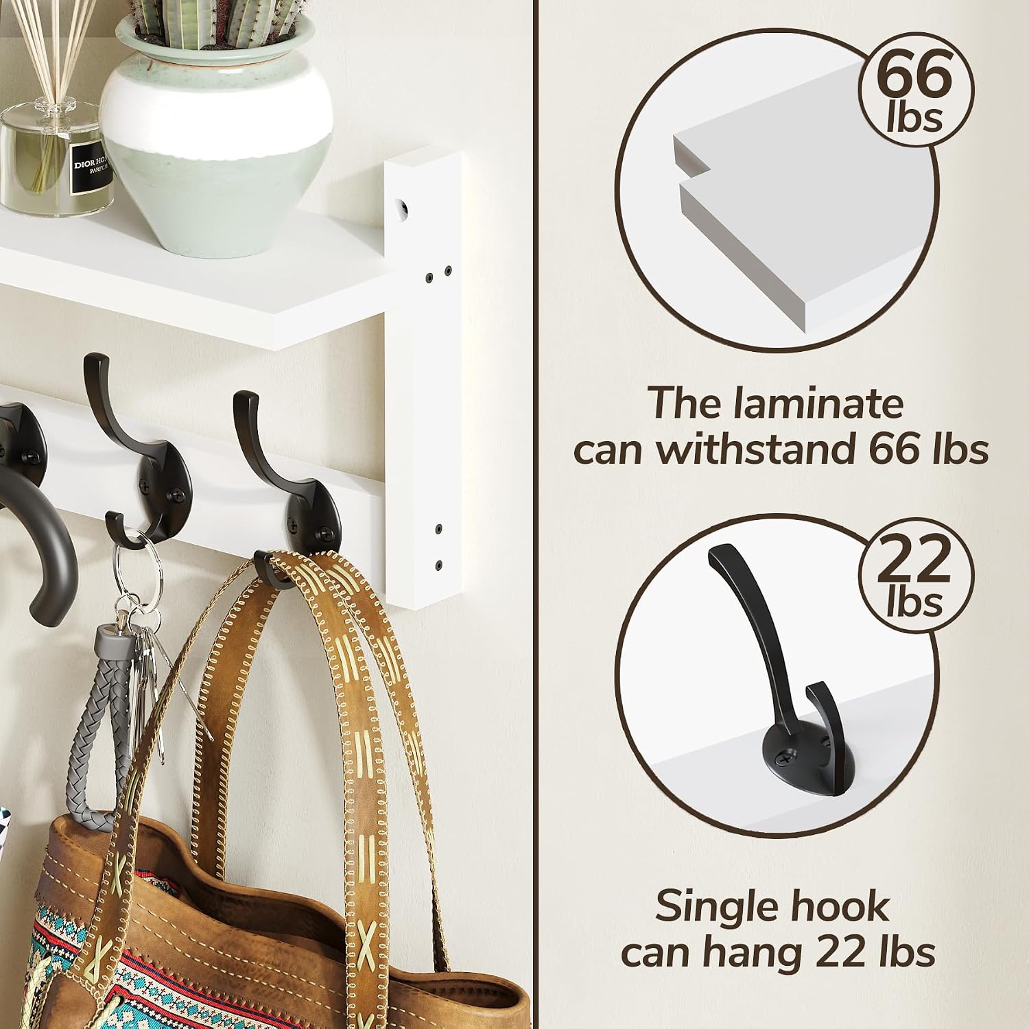 AMBIRD 34.2" L Wooden Wall Coat Hooks with Shelf - Versatile and Decorative Wall-Mounted Storage - 10 Hooks for Hanging