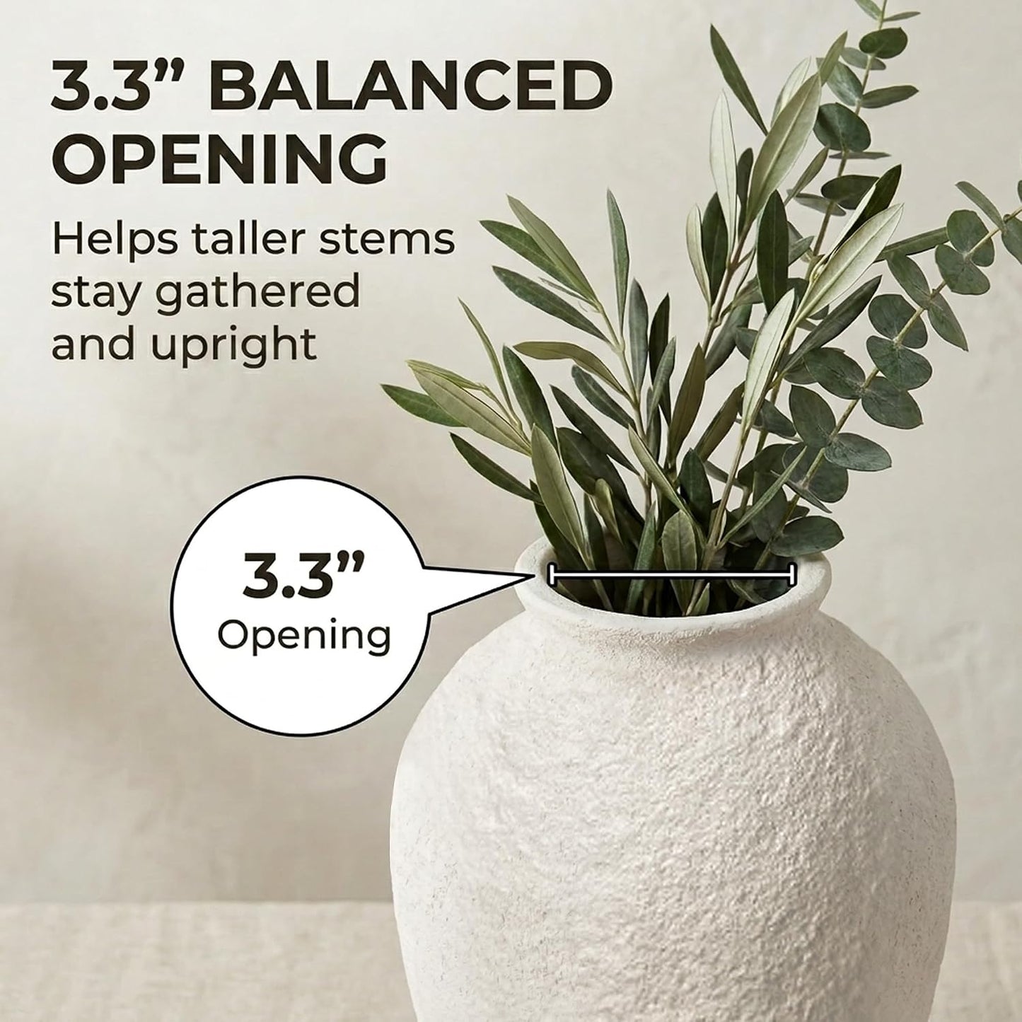 Ceramic Vase / 10.3" Tall Classic / Antique White / 10.3 Inch
