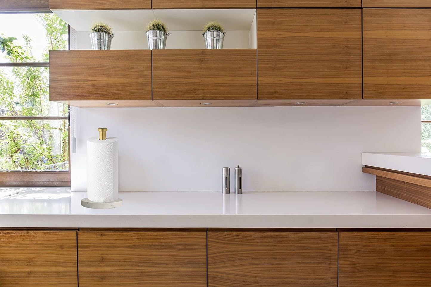 Paper Towel Holder Countertop, Standing Paper Towel Roll Holder for Kitchen Bathroom, with Weighted Marble Base for