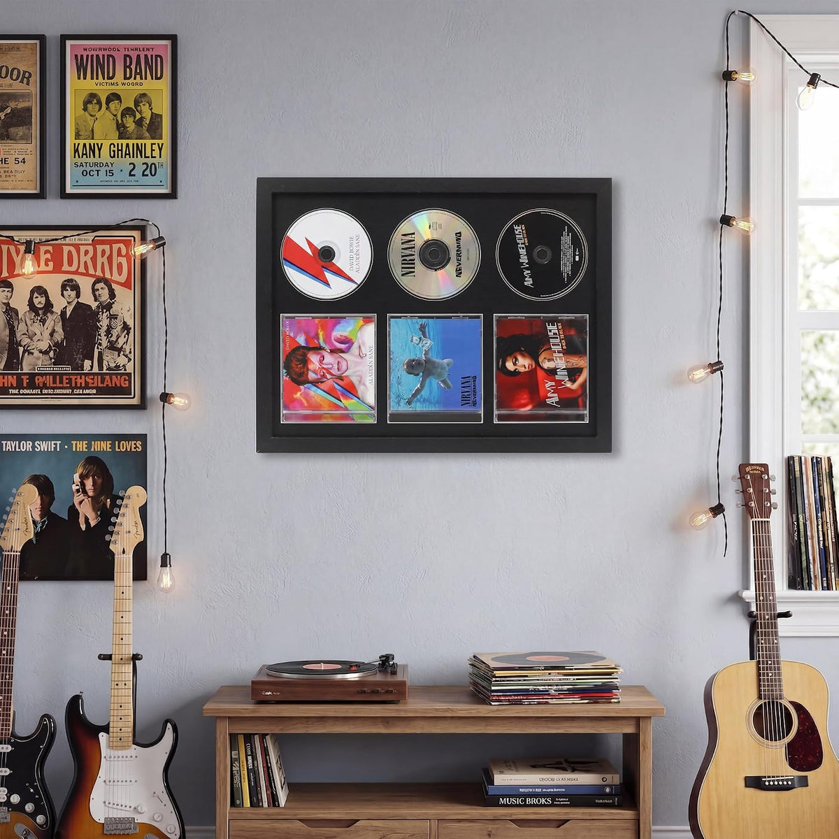 Signed CD Music Display Frame for Wall Mounting | wall cd holder Holds 3 CD/DVD Jewel Cases with Real Glass and Black