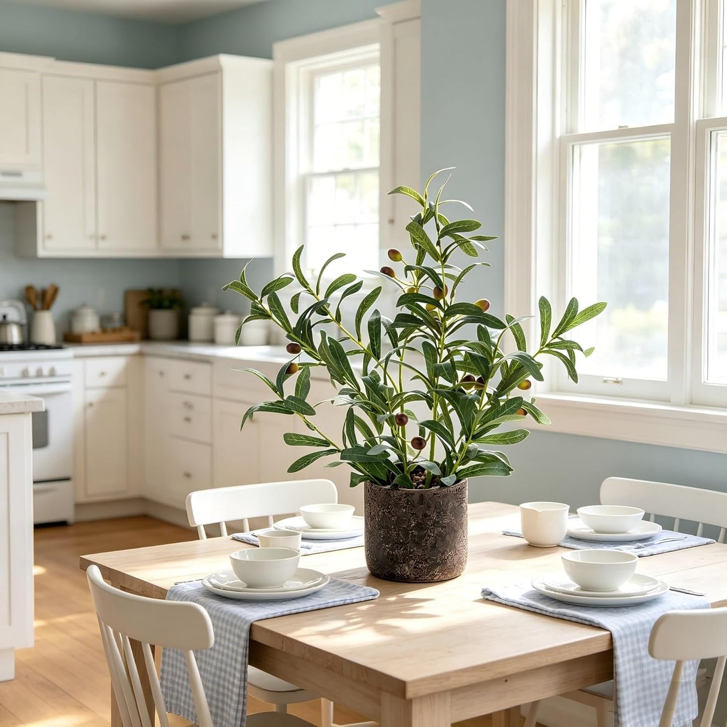Artificial Olive Branches Real Looking Potted Plant Fake Olive / Green Olive Plant 18" H / 18 Inch