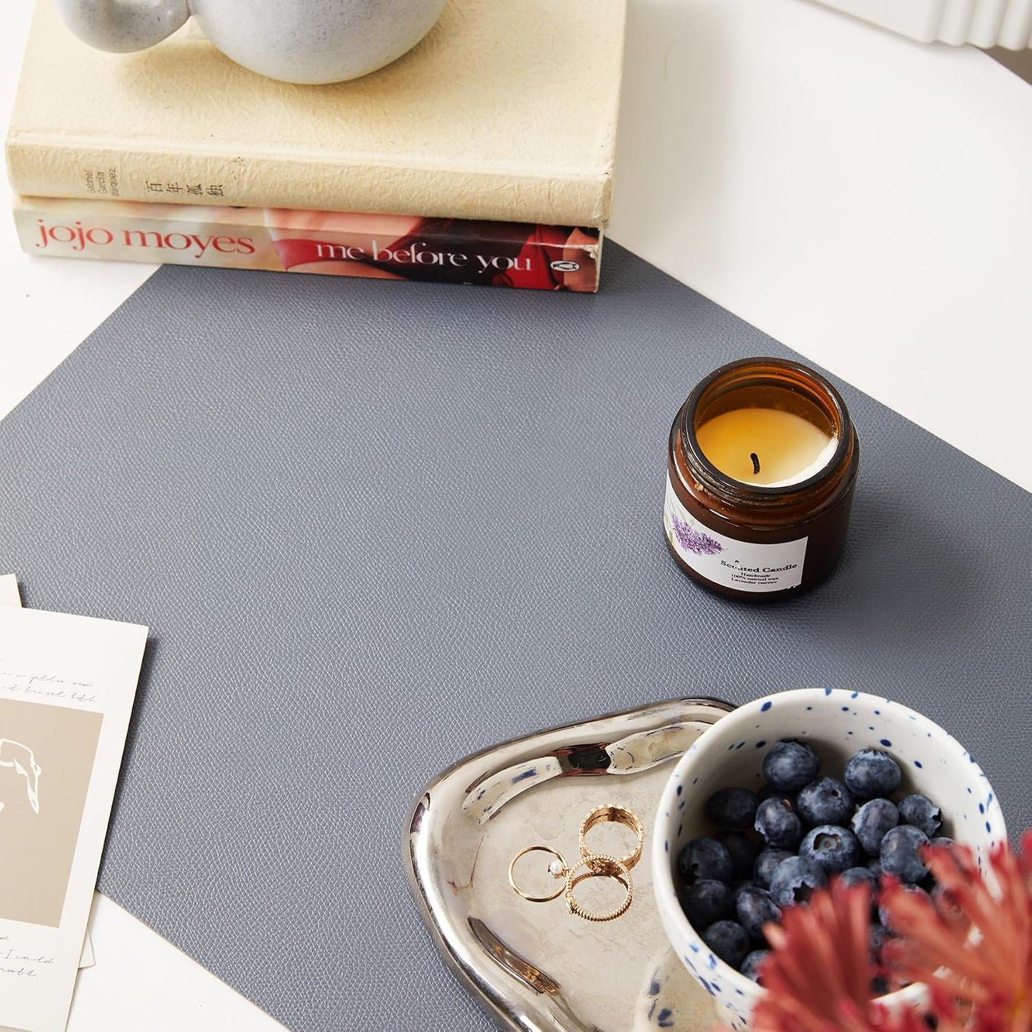 DOLOPL Grey Placemats Set of 6, Wipeable Faux Leather Place Mats | Leather-look, Easy Clean,Washable, Heat Resistant