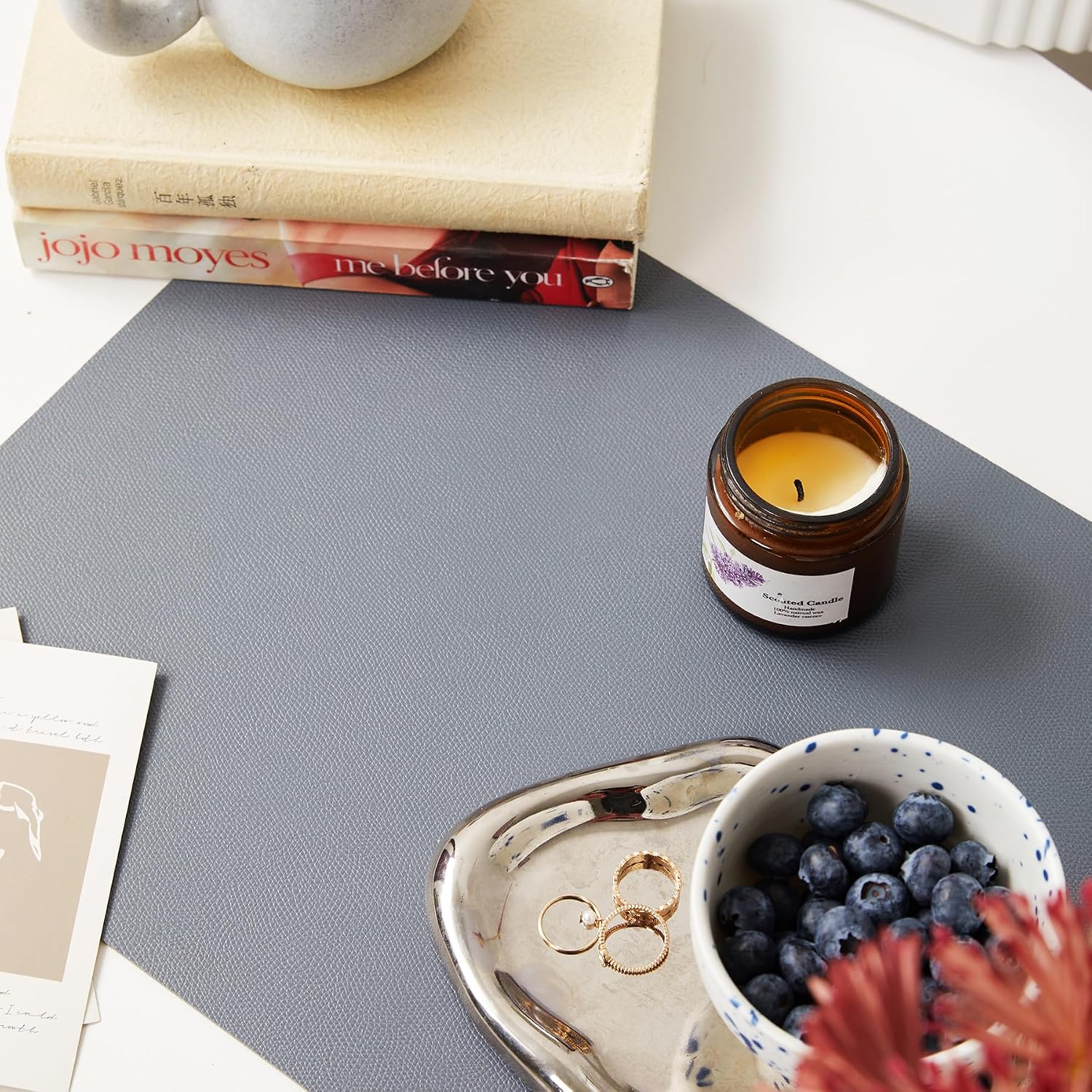 DOLOPL Grey Placemats Set of 6, Wipeable Faux Leather Place Mats | Leather-look, Easy Clean,Washable, Heat Resistant
