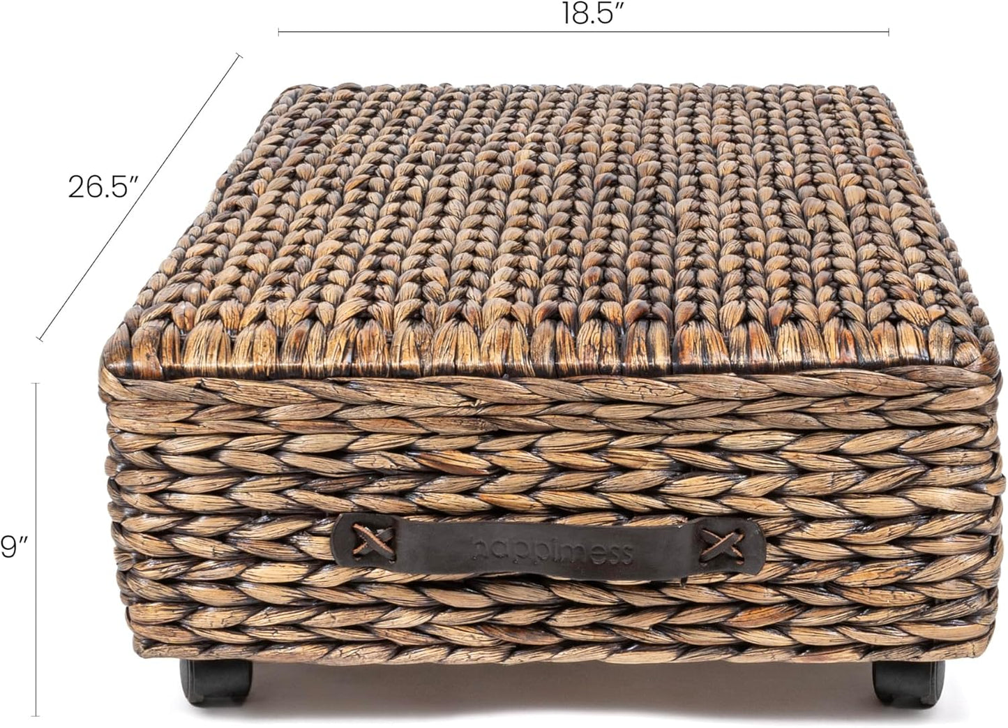 BSK1006B 26.38" Chett Minimalist Hand-Woven Hyacinth/Wood Underbed Storage Bin / Brown Wash