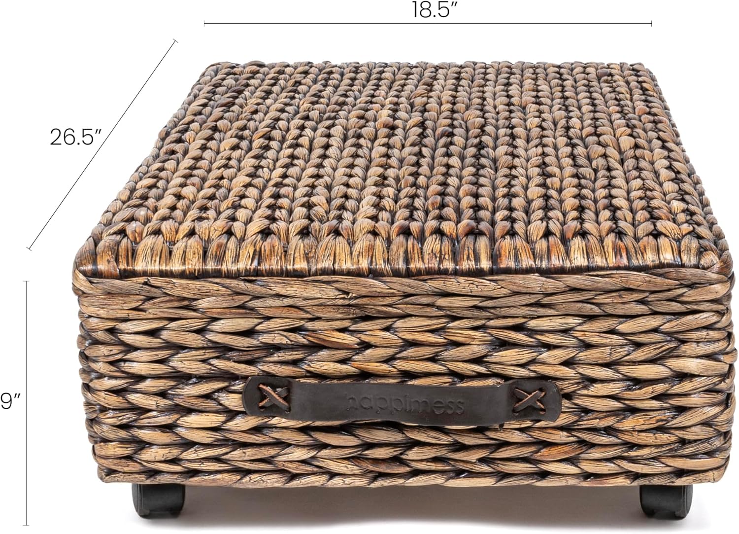 BSK1006B 26.38" Chett Minimalist Hand-Woven Hyacinth/Wood Underbed Storage Bin / Brown Wash