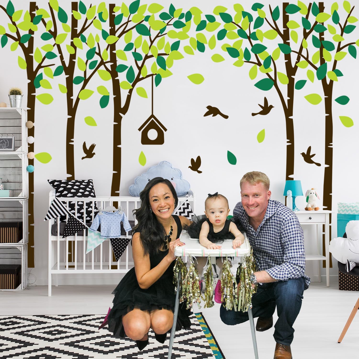 Giant Jungle Tree Wall Decals Birch Tree Wall Decals Forest Wall Stickers for Kids / Brown and Green