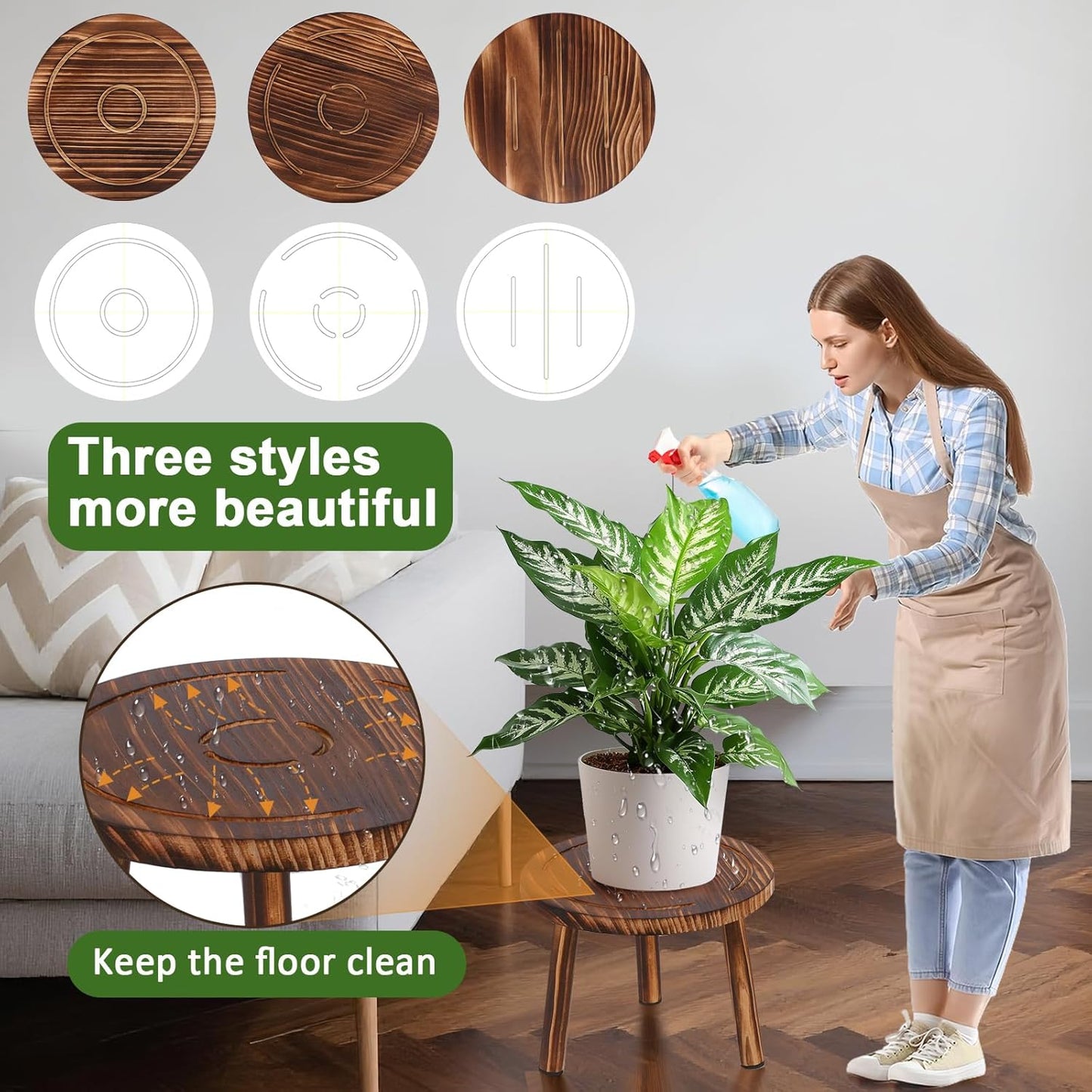 Wood Plant Stands Indoor Outdoor / 1tier-3set / 11 Inch / Set of 3