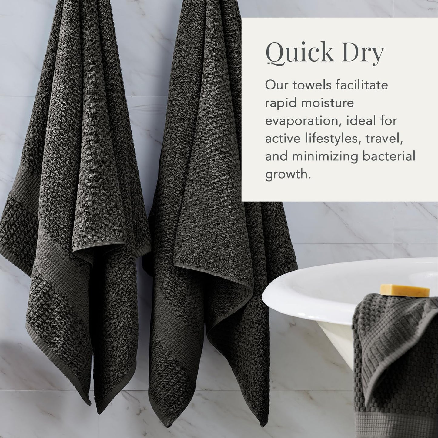 NY Loft 100% Cotton 6-Pack Hand Towel Set | Dark Grey | Quick-Dry | Six 16" x 28" Hand Towels | Super Absorbent