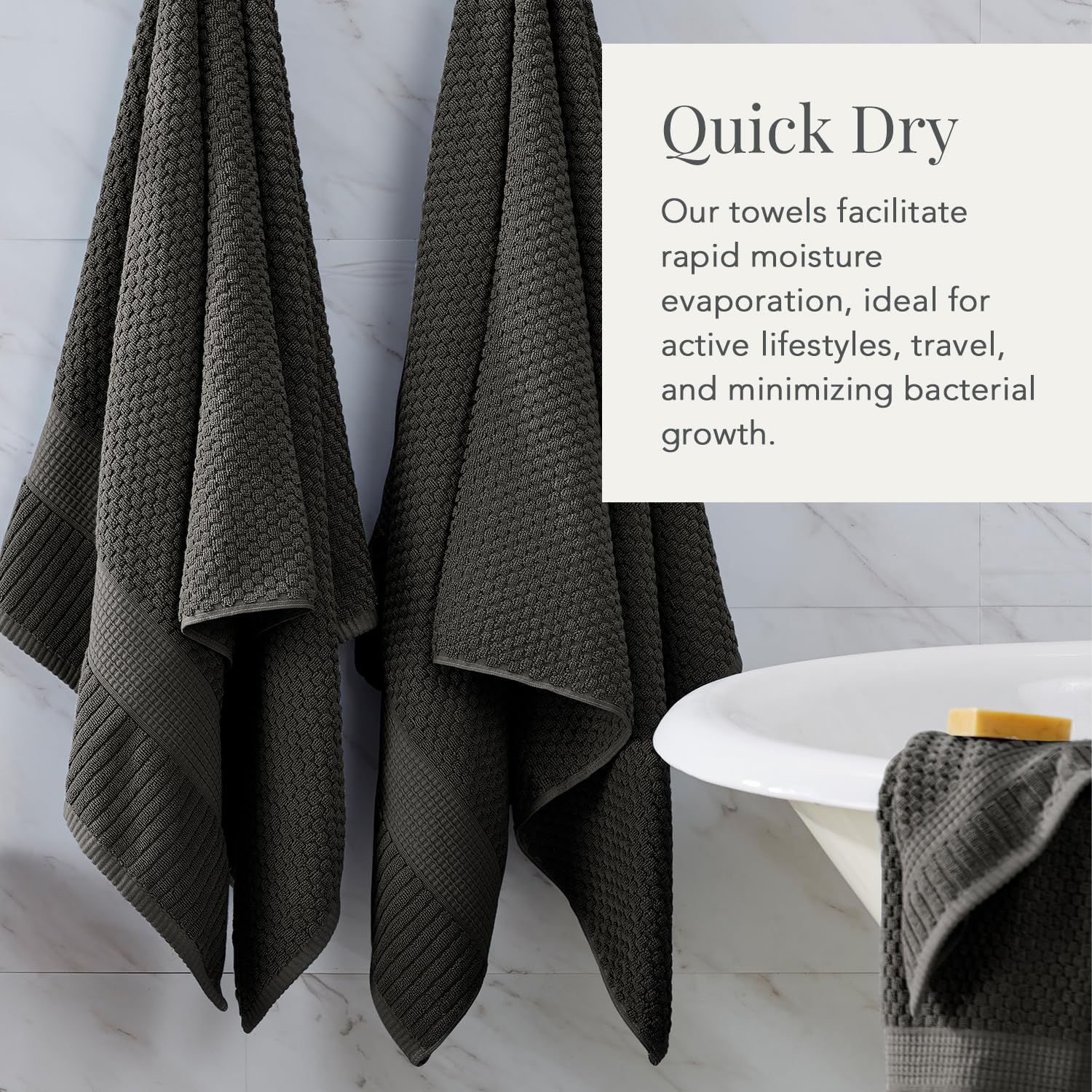 NY Loft 100% Cotton 6-Pack Hand Towel Set | Dark Grey | Quick-Dry | Six 16" x 28" Hand Towels | Super Absorbent