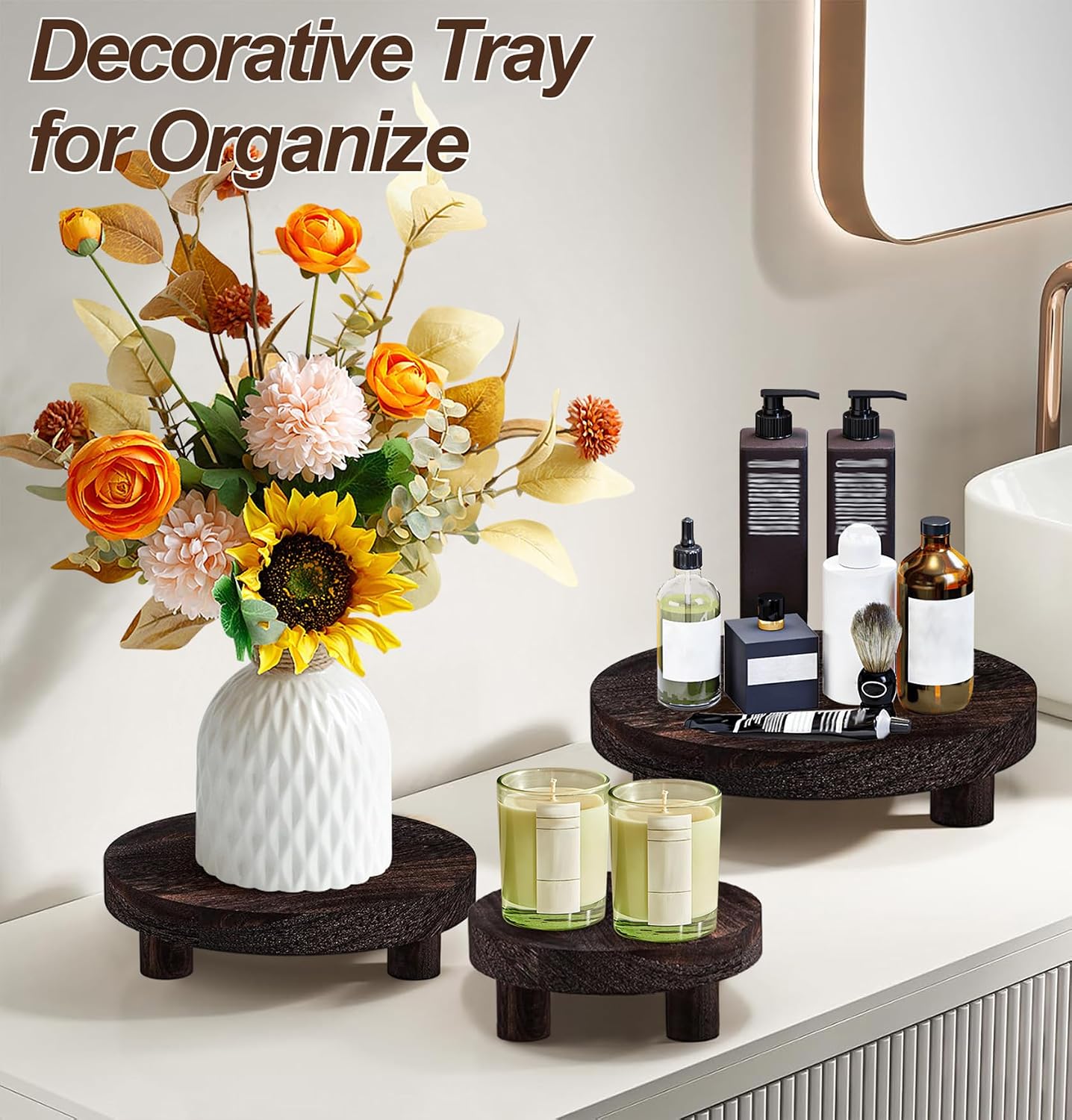 Wood Plant Display Tray / Dark Brown / Set of 3