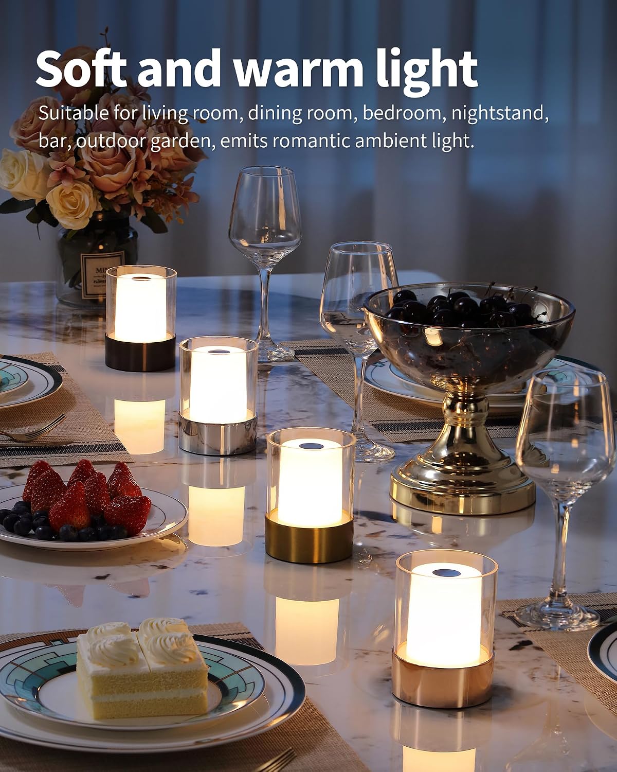 4" Gold Cordless Table Lamp 2 Pack, Outdoor Rechargeable Lamp | LED, Battery Operated, Portable, Touch Night Light for