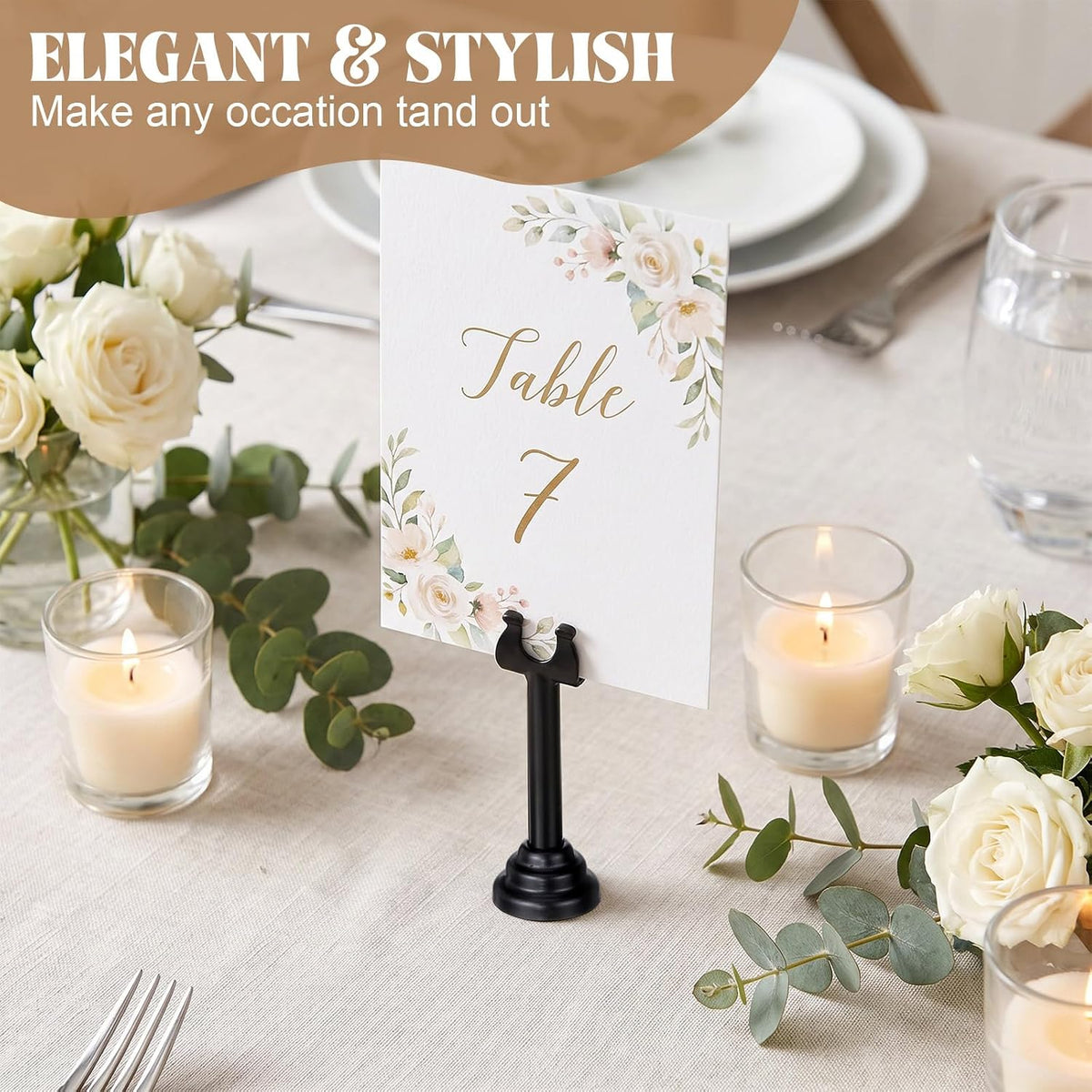 24 Pcs Black Metal Table Number Holders 3.15 Inch Wedding Place Card Holders Bulk Harp Clip Table Sign Stands Card