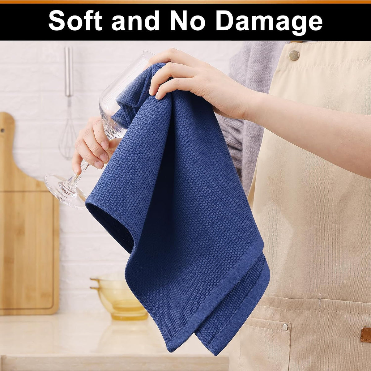Homaxy 100% Cotton Waffle Weave Kitchen Towels, 12 Pack, Navy Blue | Soft and Absorbent Dish Towels, 16 x 26 Inches