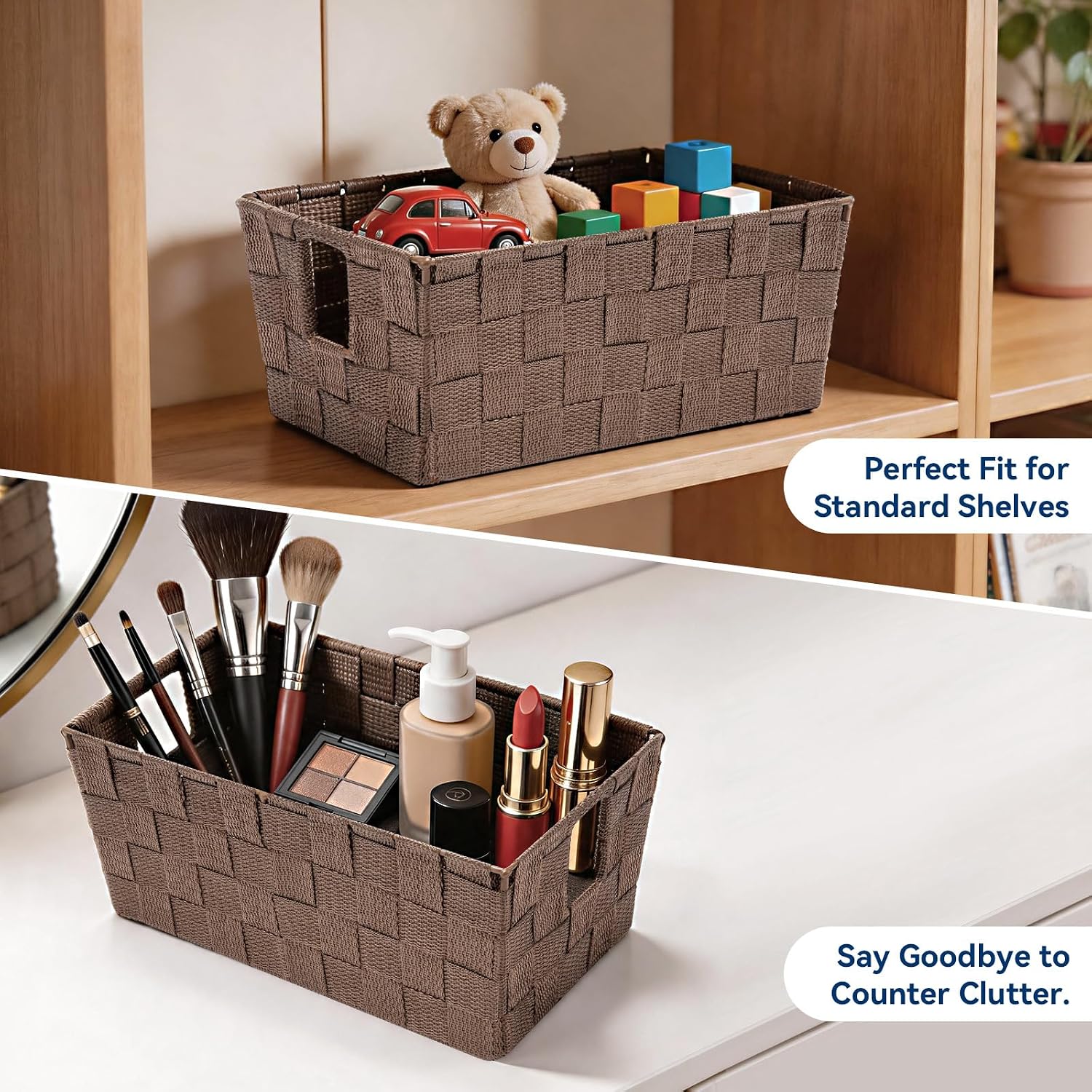 6581-2712- Woven Strap Small Storage Tote / 11.42 x 6.5 x 4.53 / Java