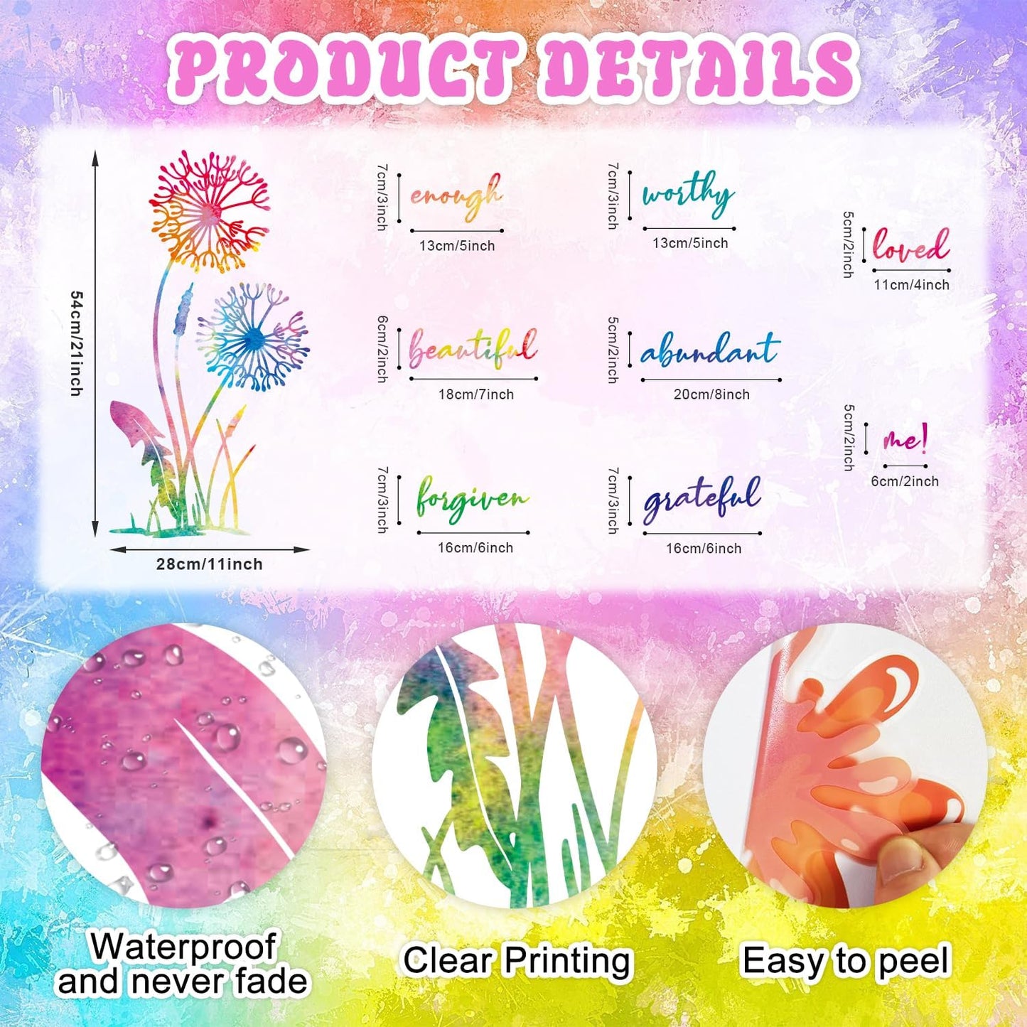 Butterfly Positive Affirmation Wall Decal / Dandelion Inspirational Saying Wall Sticker / Set of 75