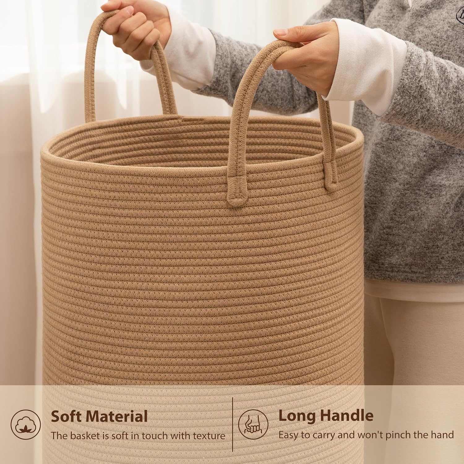 Cotton Rope Woven Basket for Blankets / Yellow / 60L