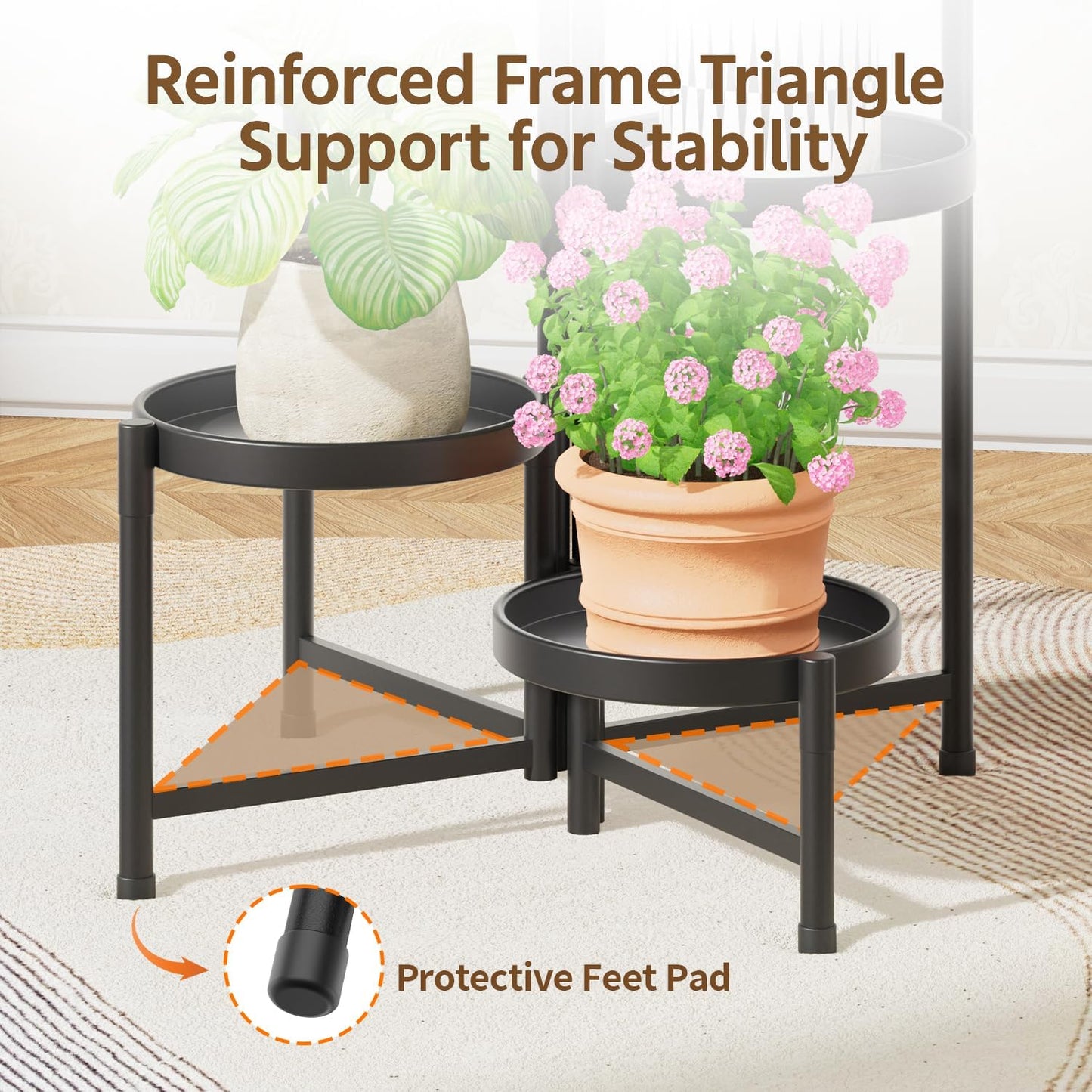 LASZOLA Plant Stand Indoor with 10 Inch Large Metal Tray, 5 Tier Black | Corner Tall Folding Flower Display Rack