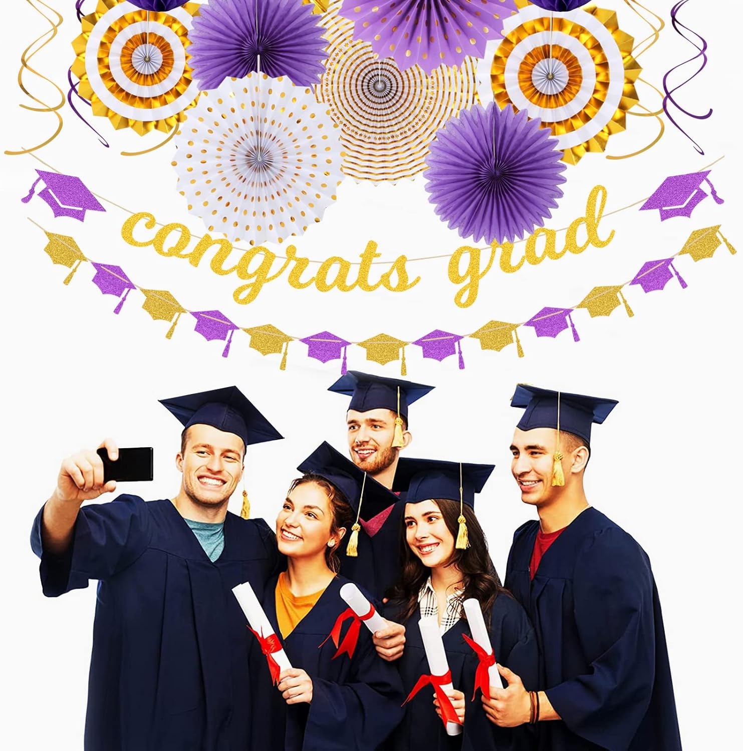 Kits 2026 Congrate Grad Garland / Congrate Grad Purple Gold / Set of 18