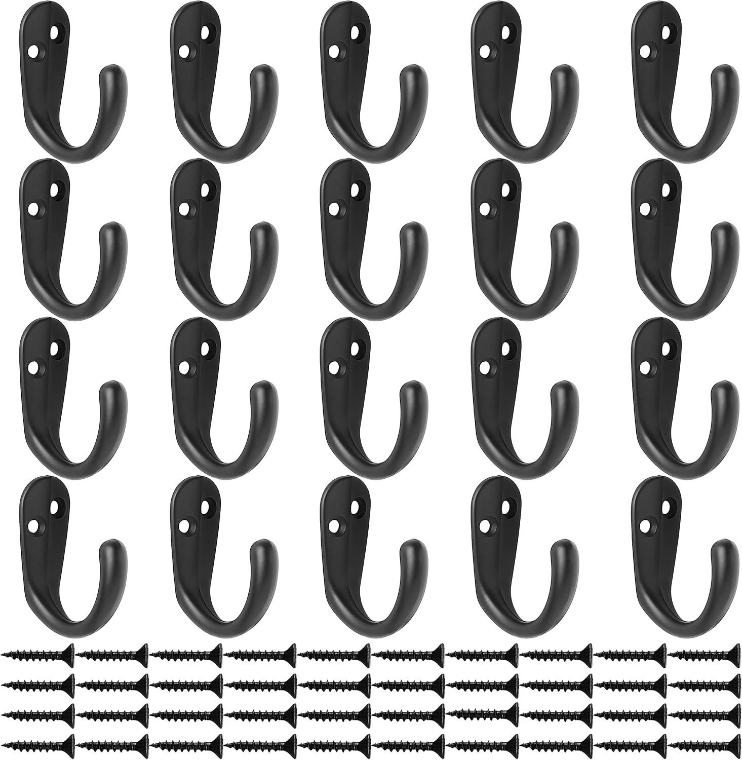 Coat Hooks Wall Mounted Single Prong Robe Hook for Hanging Towel Hooks / Black / Set of 20