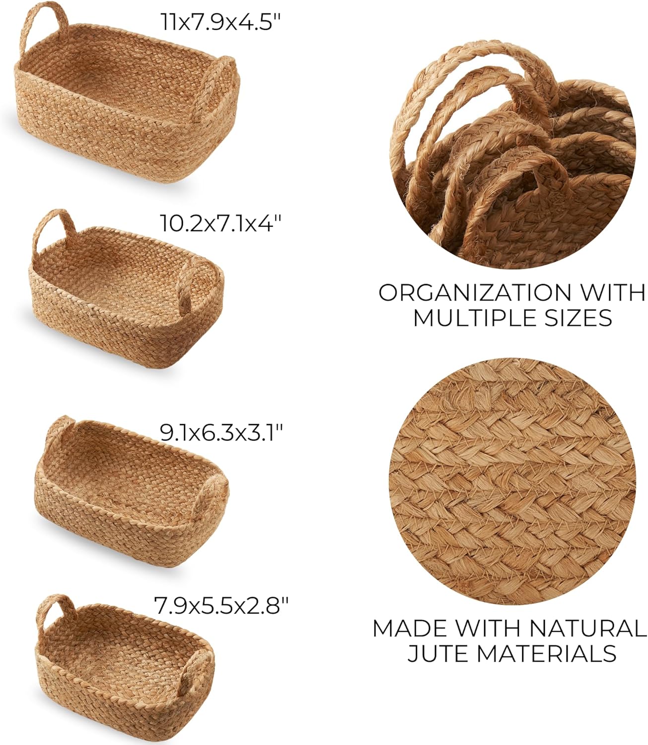 Storage Basket / Jute Rope Baskets / Natural / Set of 4