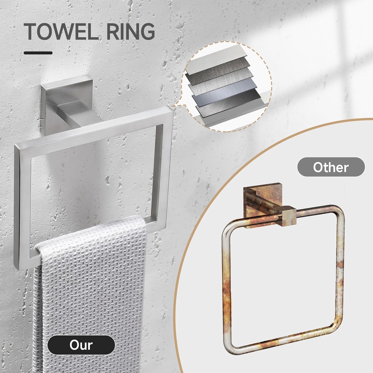 TQKAG Brushed Nickel Bathroom Hardware Accessories Set 10 Pieces, 23.6" SUS304 Stainless Steel Towel Bar Set Wall