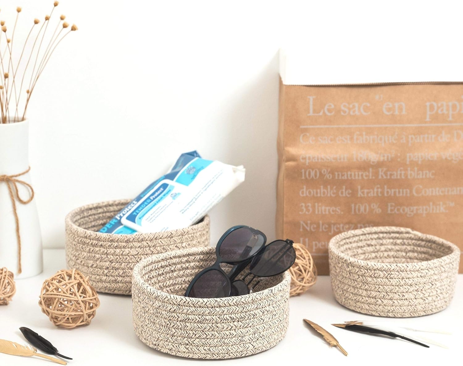 Small Catch All Basket / Light Brown / Set of 3