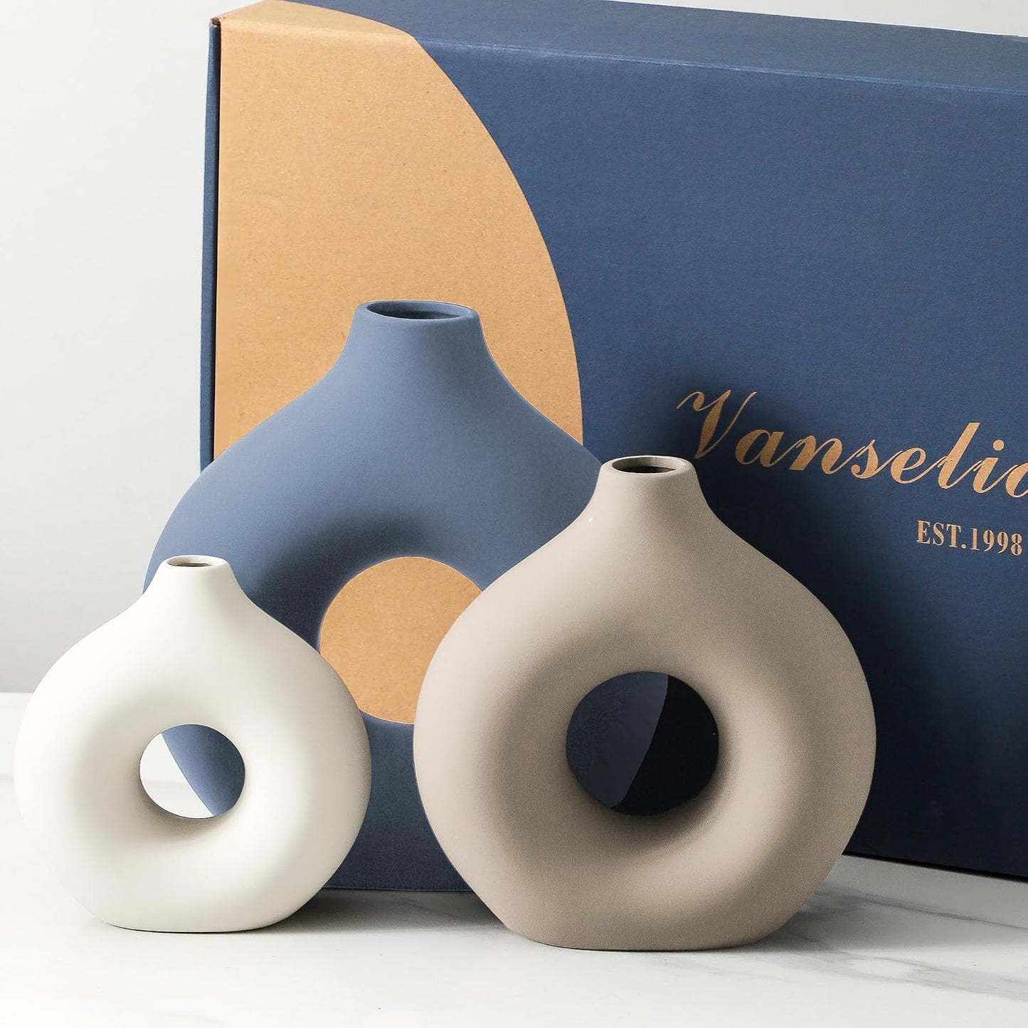 Ceramic Vase Home Table Decor / Blue / Set of 3
