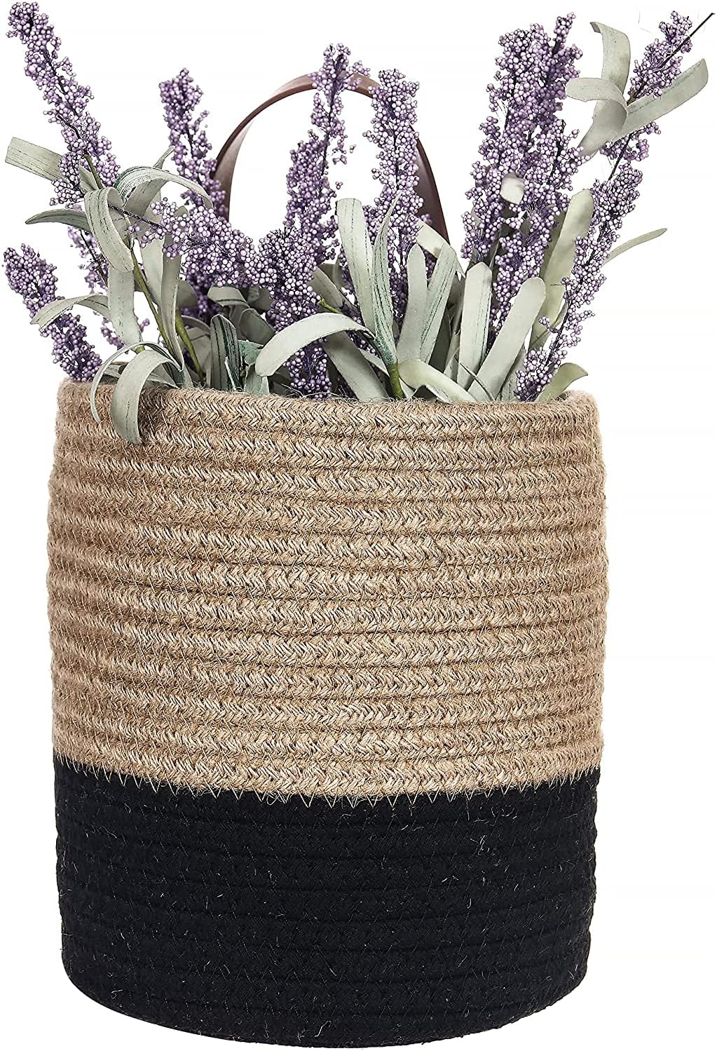 Small Cotton Rope Woven Closet Storage Bins-Shelf Basket Organizer for Plants / Jute & Black