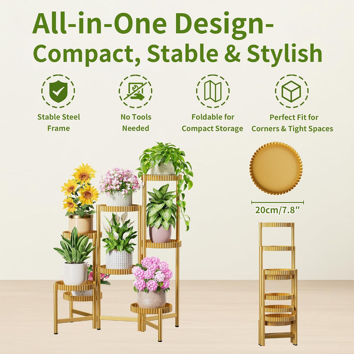 Stand Plants, 8 Tier Metal Tiered Plant Stands Indoor, Corner Flodable Plant Stand Outdoor Planter Flower Pot for