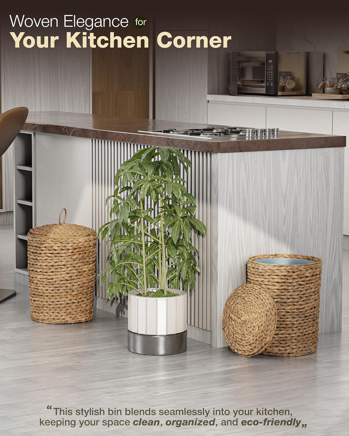 Handwoven Rattan Wastebasket / Natural / 4.5 Gallons
