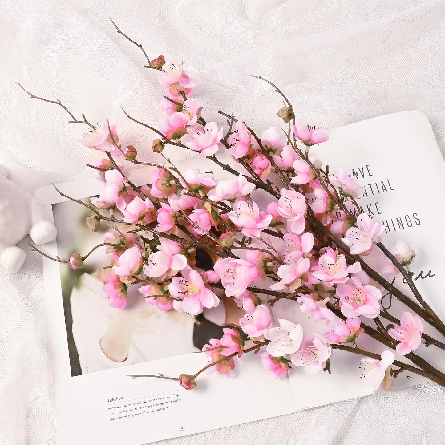 36'' Long Stem Artificial Flowers for Tall Vase / Pink / Set of 4