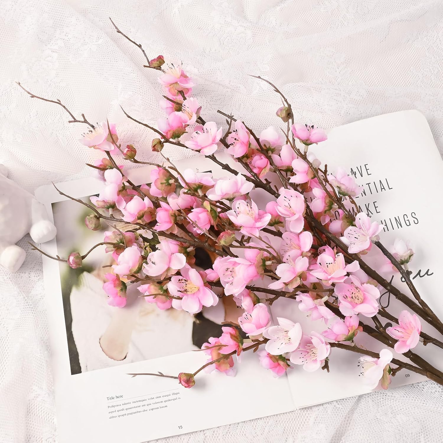 36'' Long Stem Artificial Flowers for Tall Vase / Pink / Set of 4