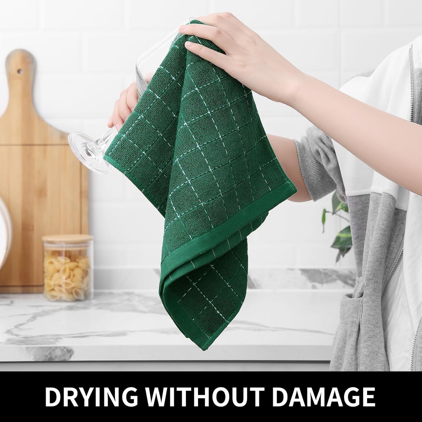 Homaxy 100% Cotton Terry Kitchen Towels, 8 Pack, Dark Green | Ultra Soft and Absorbent Dish Towels for Kitchen
