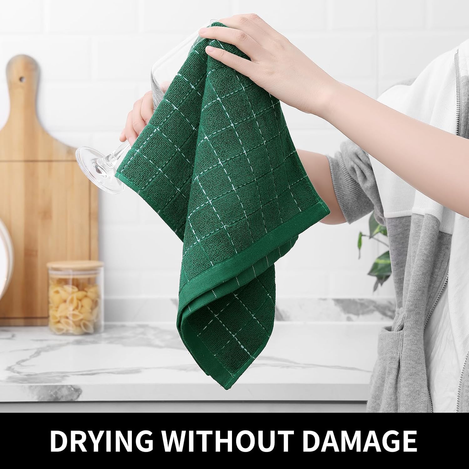 Homaxy 100% Cotton Terry Kitchen Towels, 8 Pack, Dark Green | Ultra Soft and Absorbent Dish Towels for Kitchen