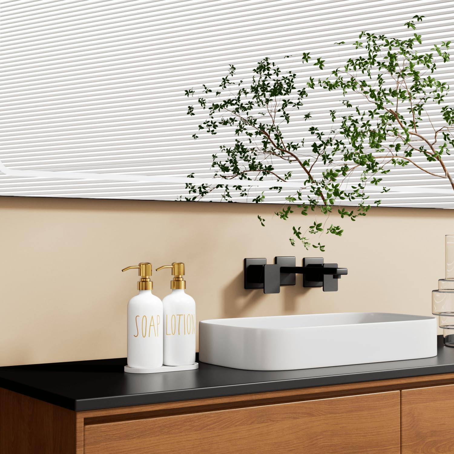MOMEEMO Bathroom Soap Dispenser Set, White | Contains Lotion and Hand Soap Dispenser, Suitable for Bathroom Decor