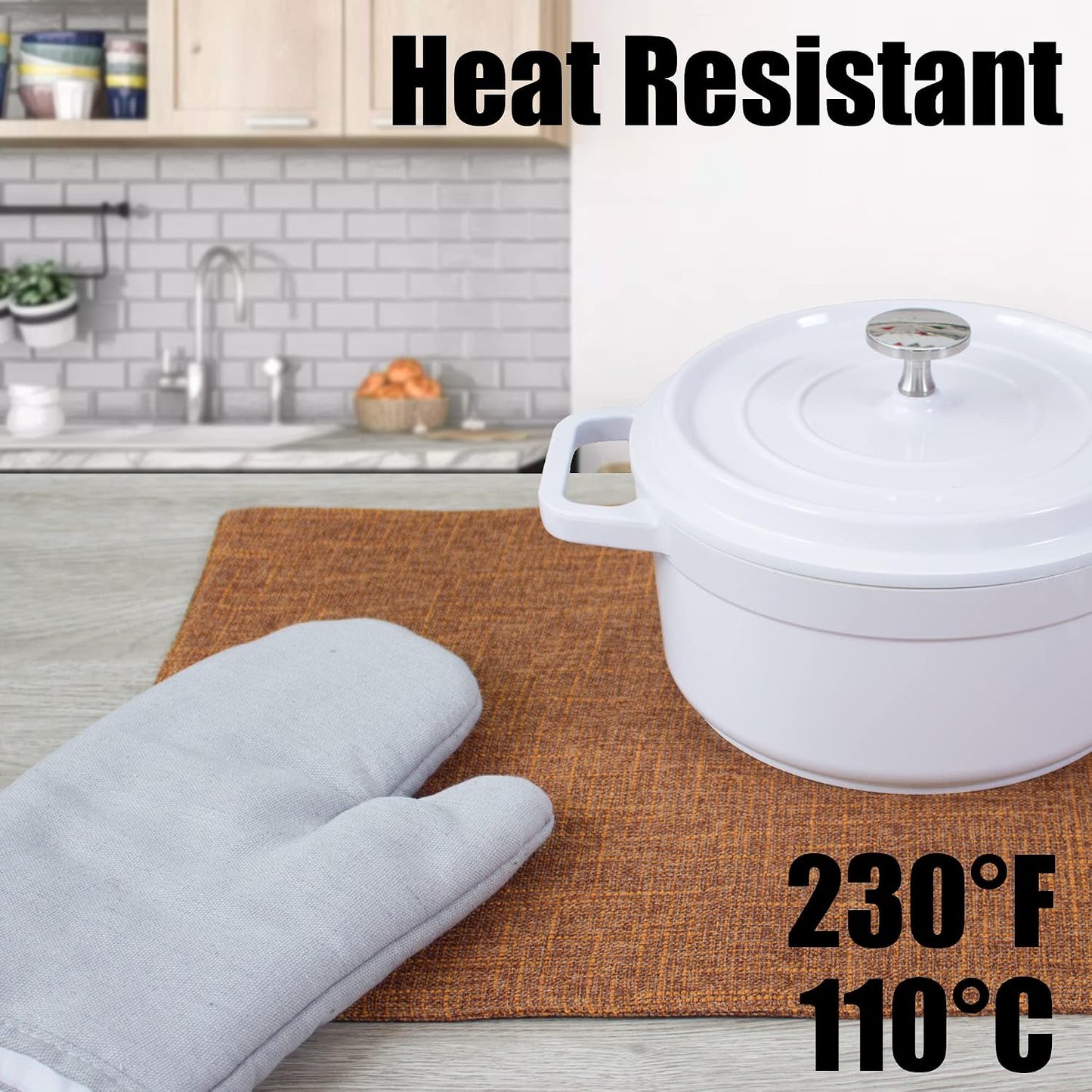 Kevin Textile Burlap Linen Placemats Set of 6 Heat Resistant Dining Table Place Mats Washable Kitchen Table Mats for