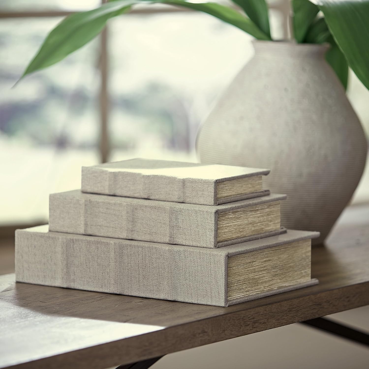 Jolina Vintage 3 Piece Faux Book Keepsake Storage Box Set / Beige