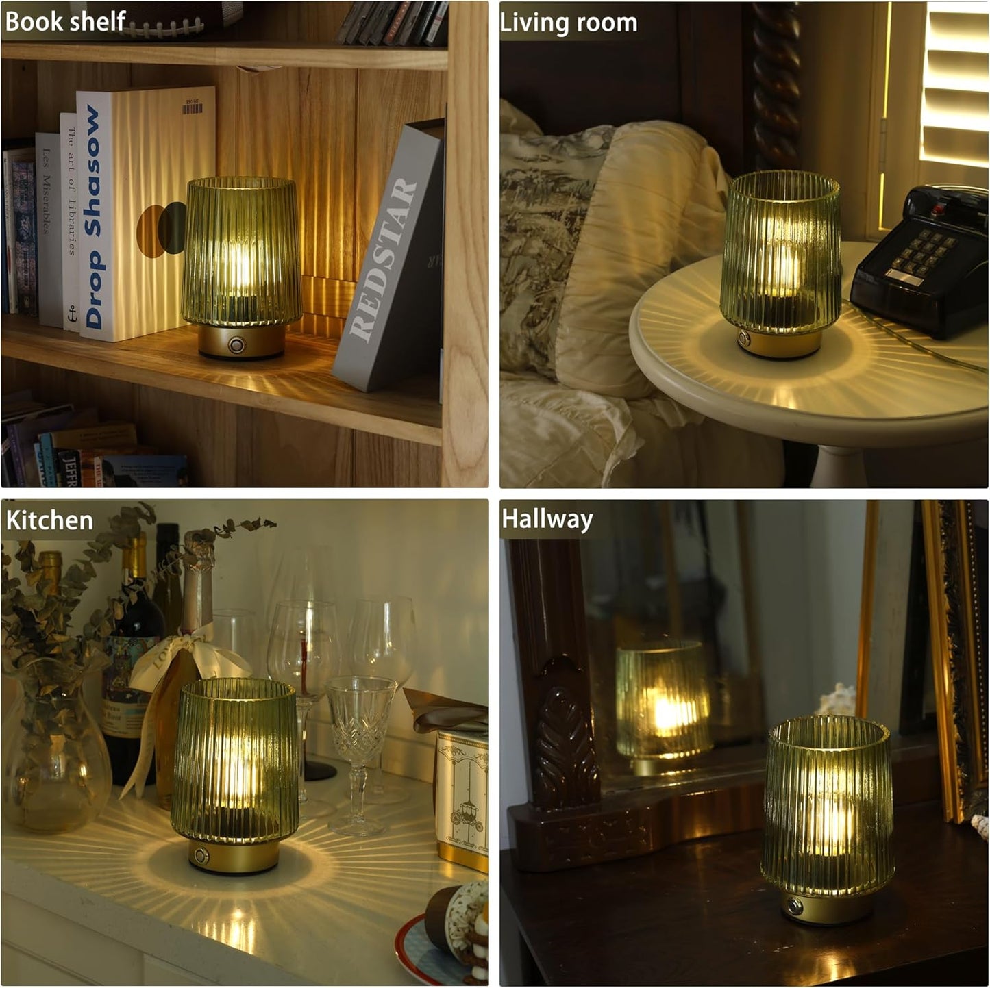 ULAROOM Cordless Lamp Rechargeable Battery Operated lamp, Glass Small Table lamp - Portable Dimmable Brightness Touch