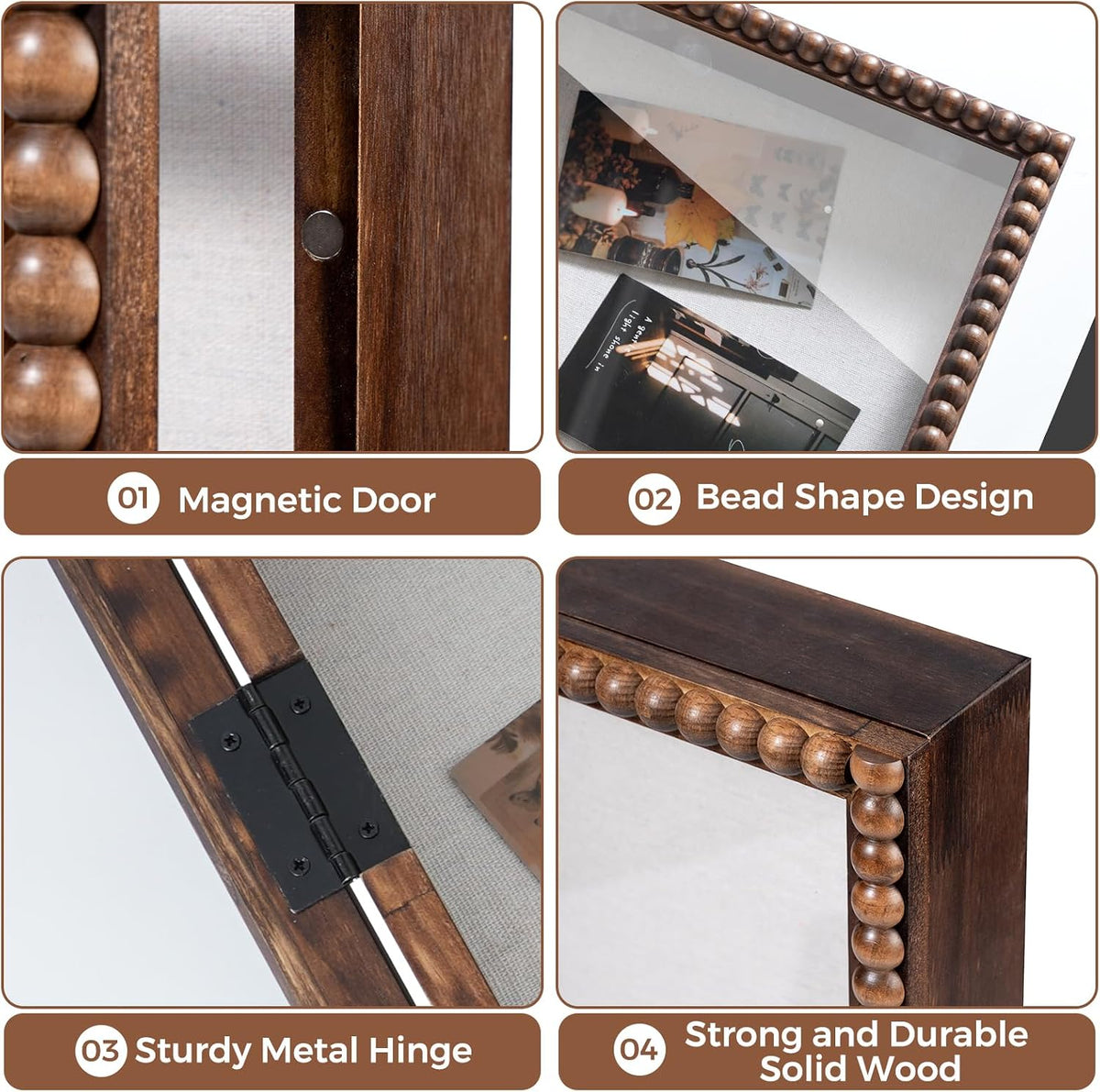 Muzilife 16x20 Shadow Box Pine Wood with Unique Bead Door, 3.18 Deep, Brown | FSC- Solid Pine | Tempered Glass