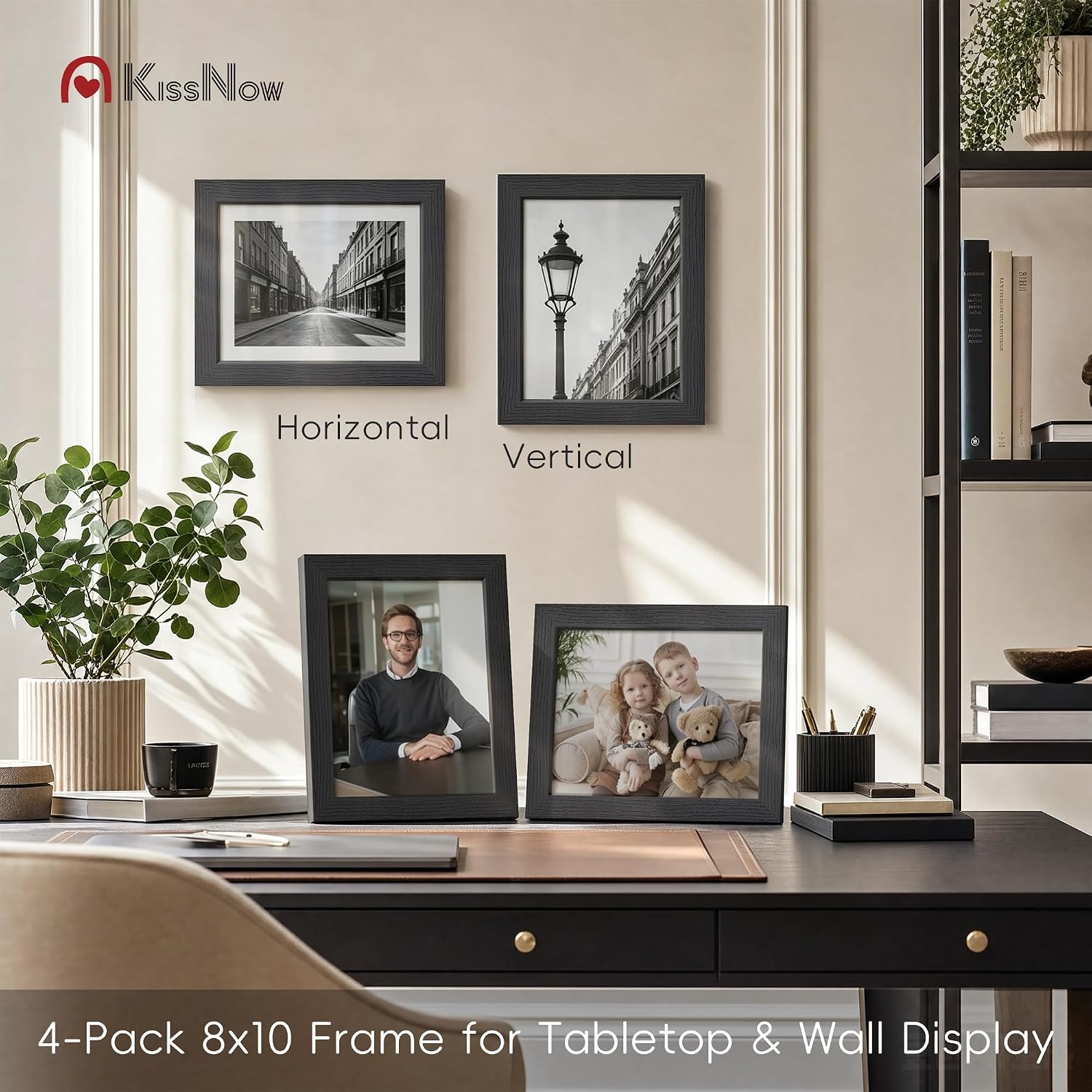 8x10 Picture Frame 4 Pack, Black Solid Wood, Wall or Tabletop | Gallery Wall Set, Thick & Wide Border, Polished