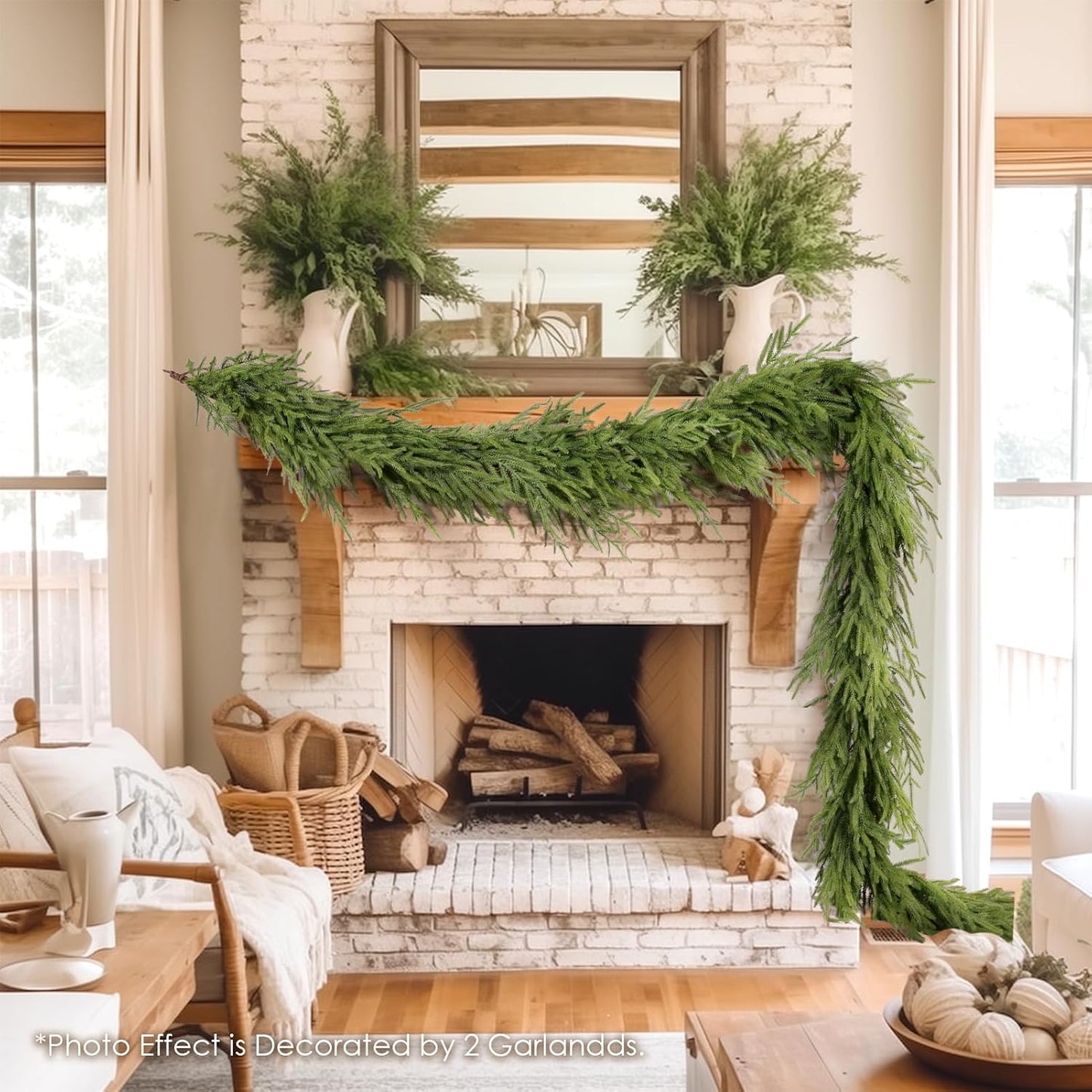 WBHome 9ft Real Touch Norfolk Pine Christmas Garland, Winter Greenery Garland for Christmas, Holiday Seasonal