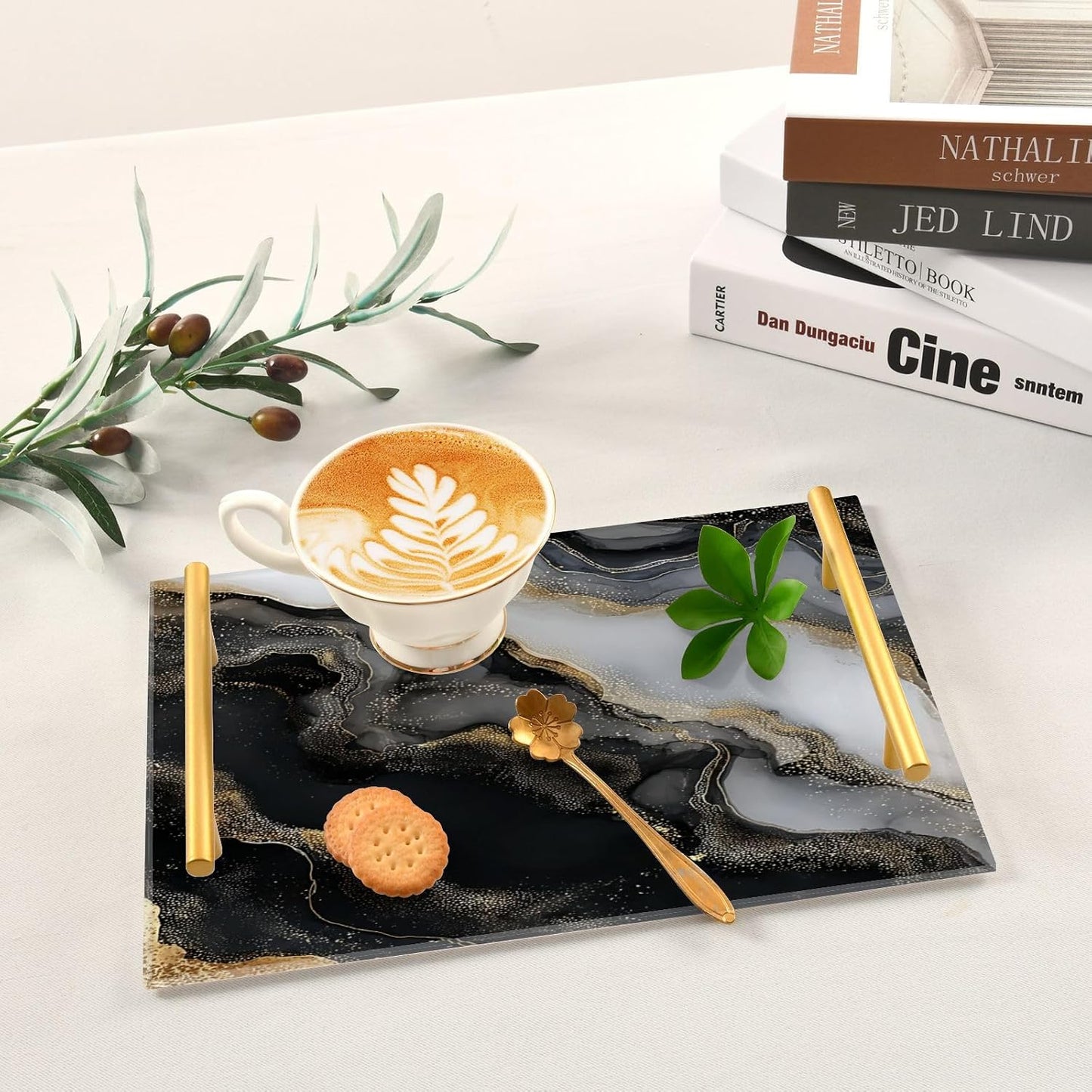 Pattern Serving Tray / Gold Liquid Marble Black