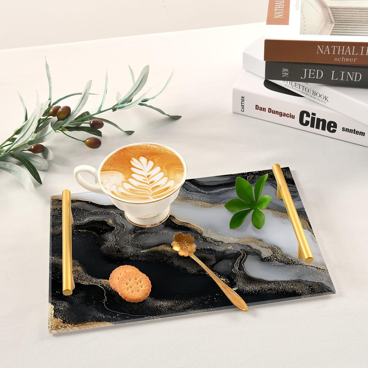 Pattern Serving Tray / Gold Liquid Marble Black